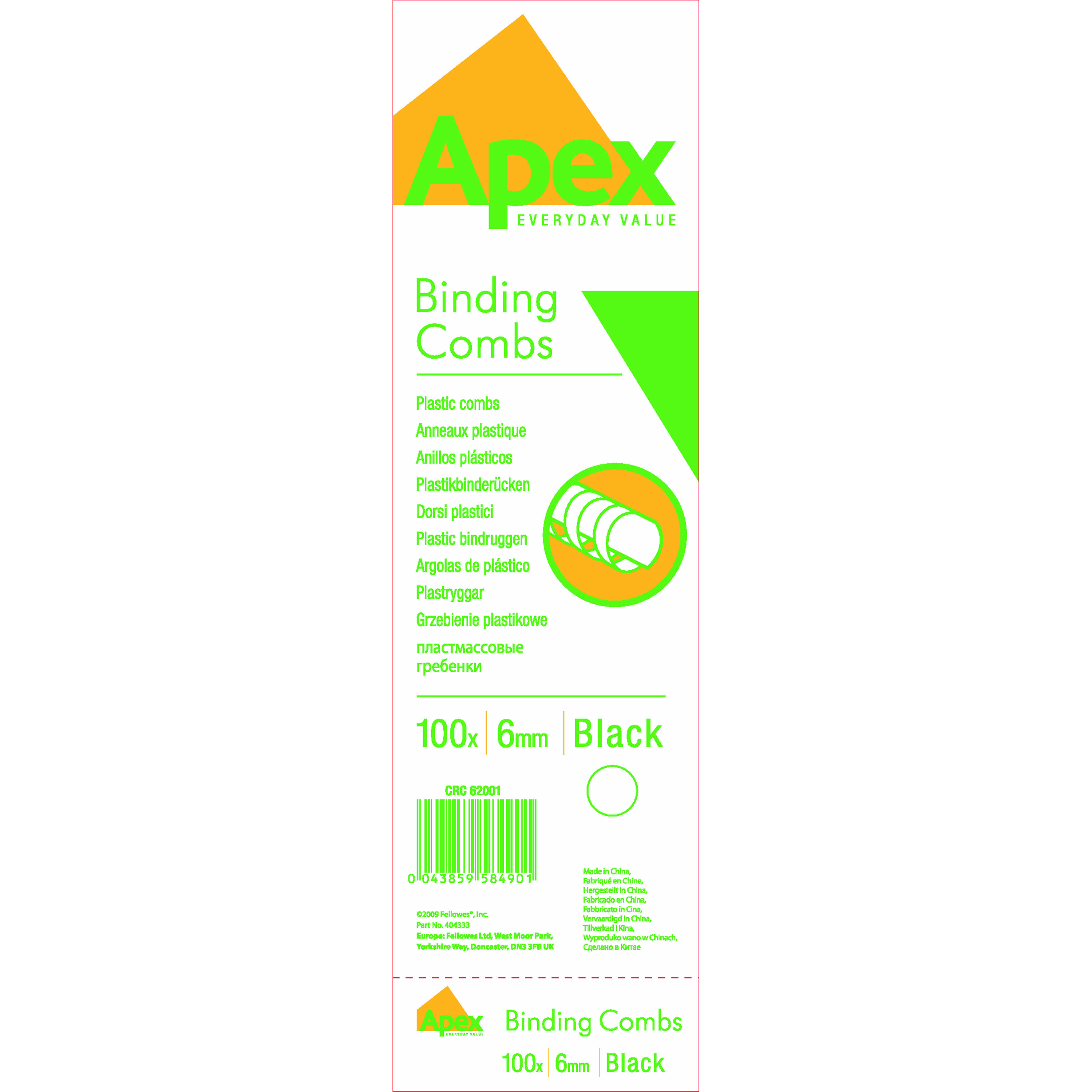 Fellowes+Apex+Plastic+Binding+Combs+6mm+Black+%28Pack+of+100%29+6200102
