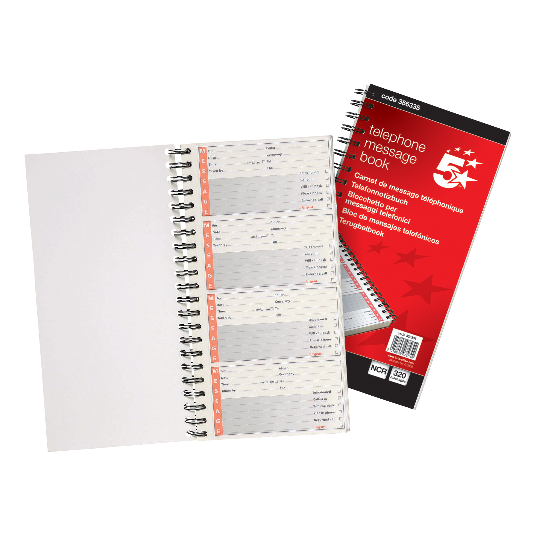 5+Star+Office+Telephone+Message+Book+Wirebound+Carbonless+320+Notes+80+Pages+275x150mm