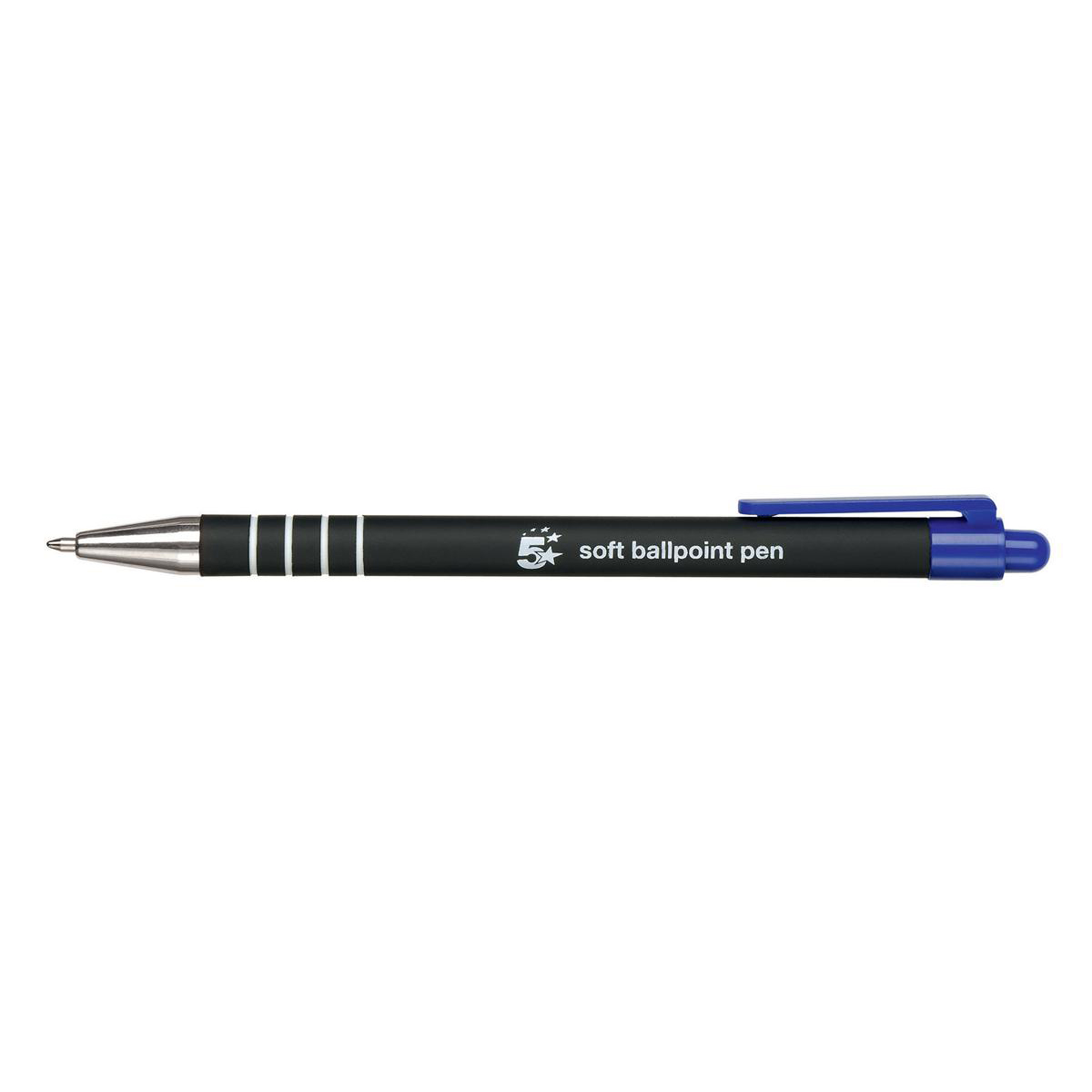 5+Star+Office+Retractable+Ball+Pen+Soft+Grip+Medium+1mm+Tip+0.5mm+Line+Blue+%28Pack+of+12%29