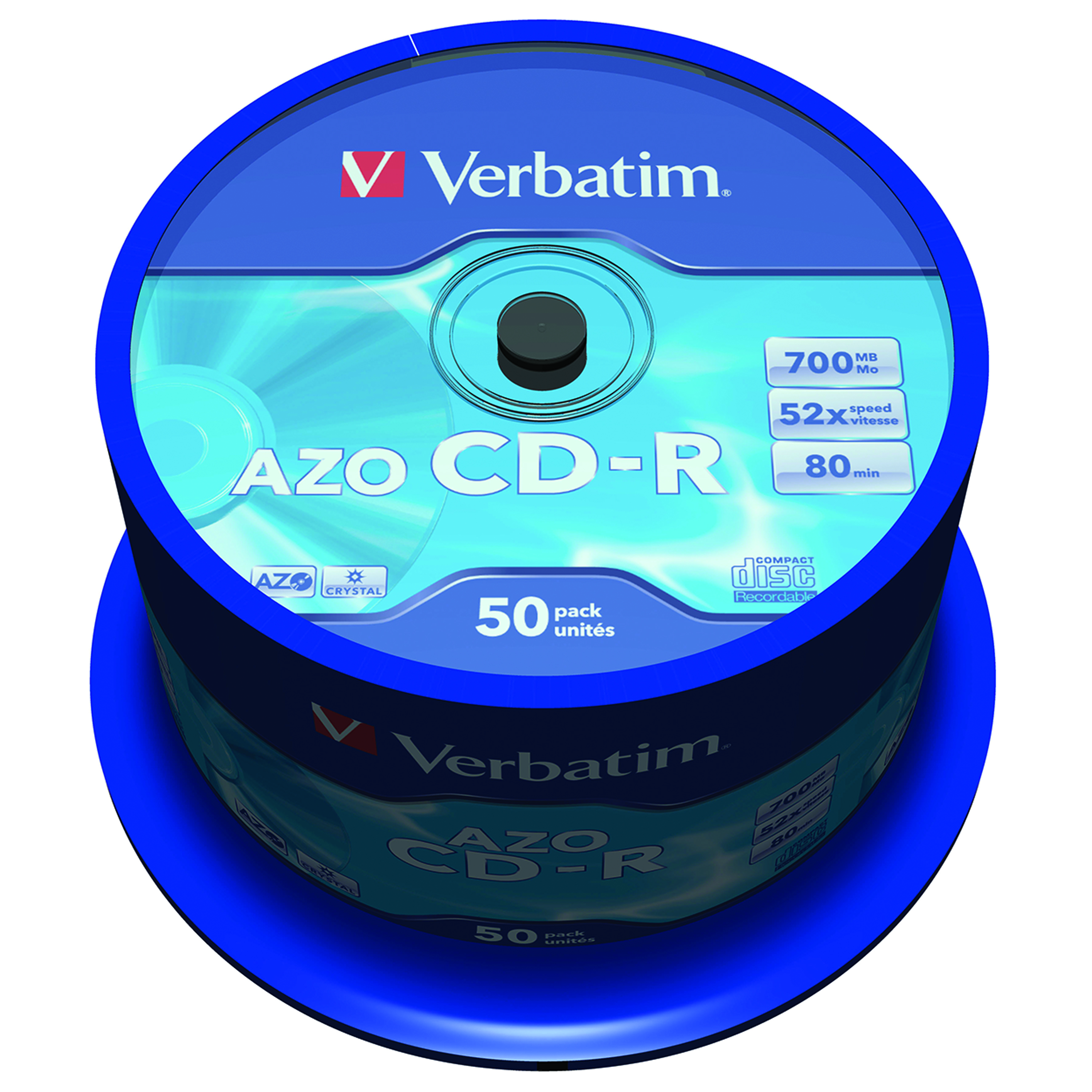 Verbatim+CD-R+AZO+Crystal+Spindle+700MB+%28Pack+of+50%29+43343