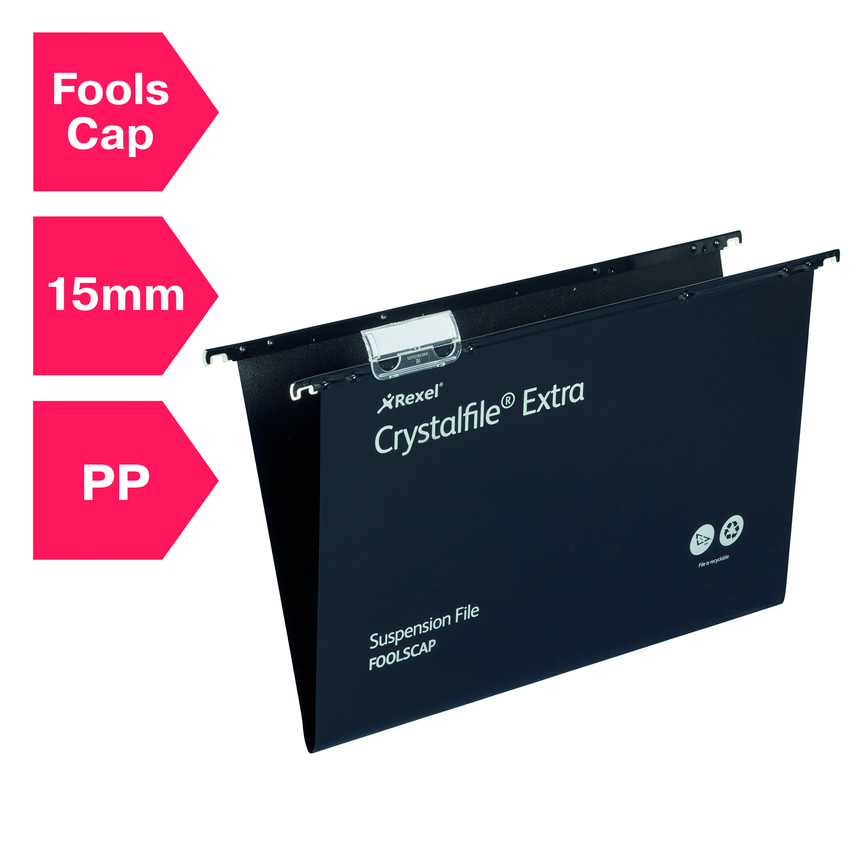 Rexel+Crystalfile+Extra+15mm+Suspension+File+Black+%28Pack+of+25%29+3000080