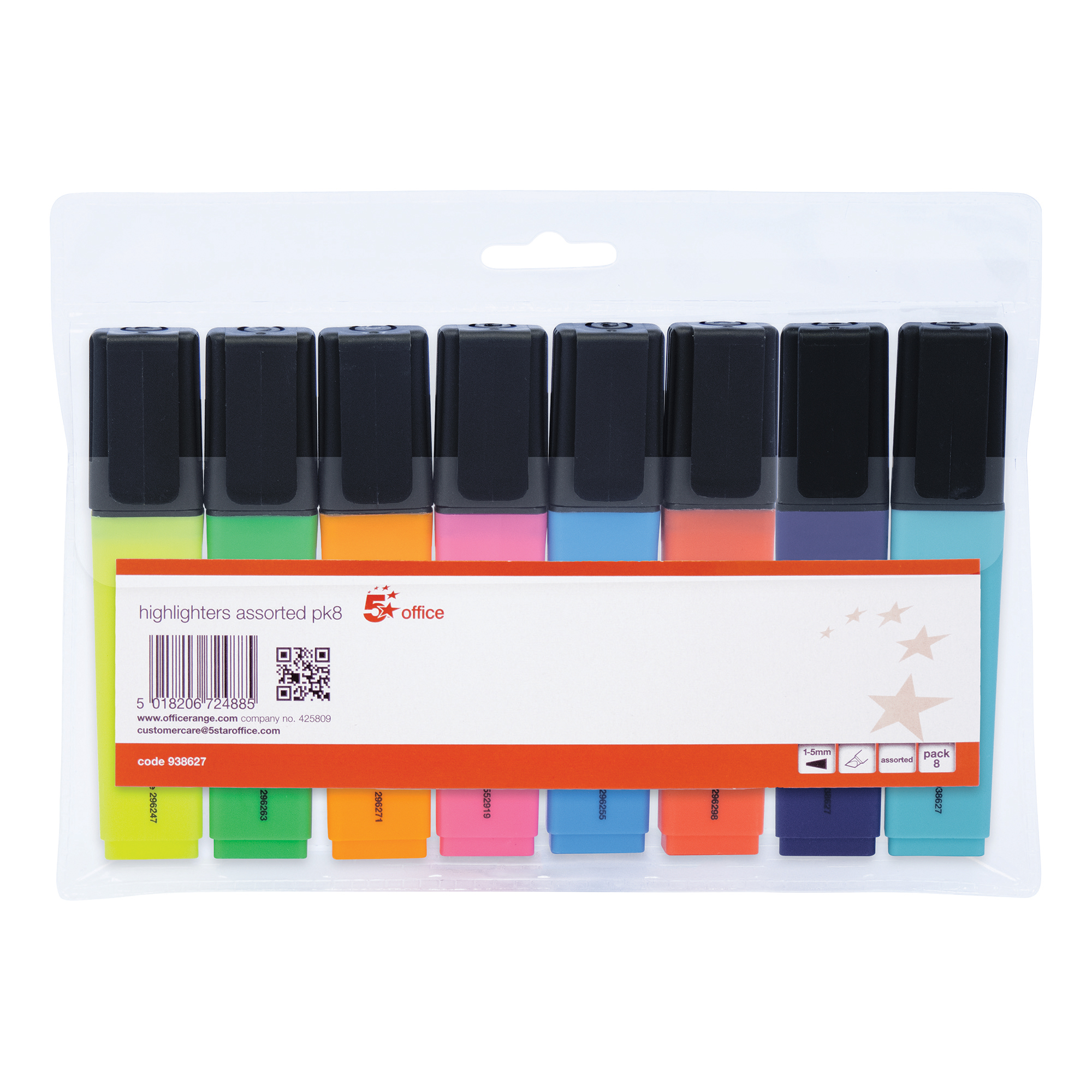 5+Star+Office+Highlighter+Chisel+Tip+1-5mm+Line+Wallet+Assorted+%28Pack+of+8%29