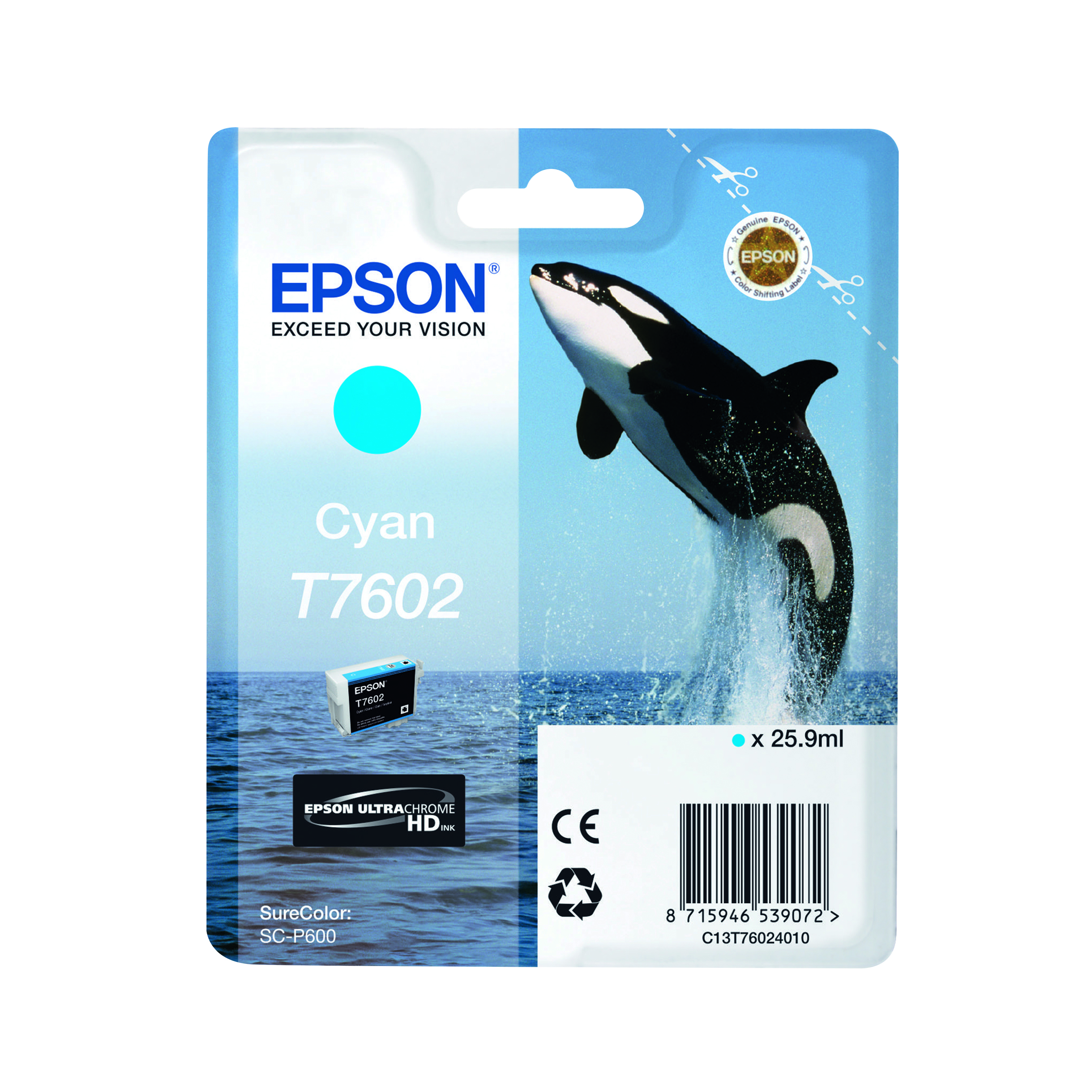 Epson T7602 Ink Cartridge Killer Whale Cyan C13T76024010
