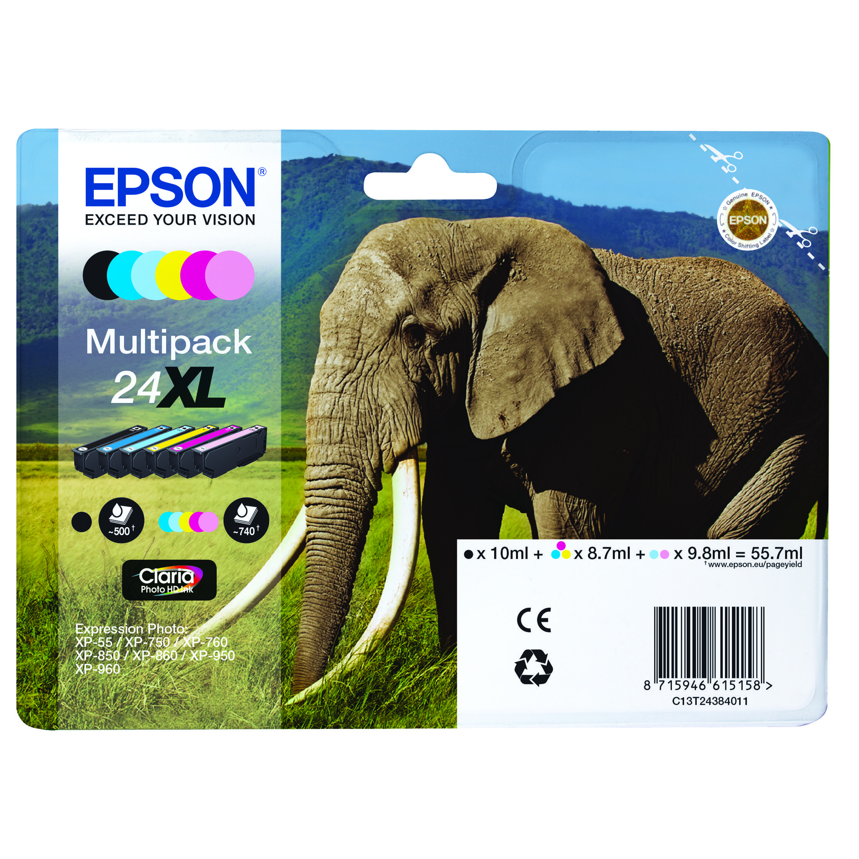 Epson 24XL Ink Cartridge Photo HD Elephant CMYK/Light Cyan/Light Magenta C13T24384011
