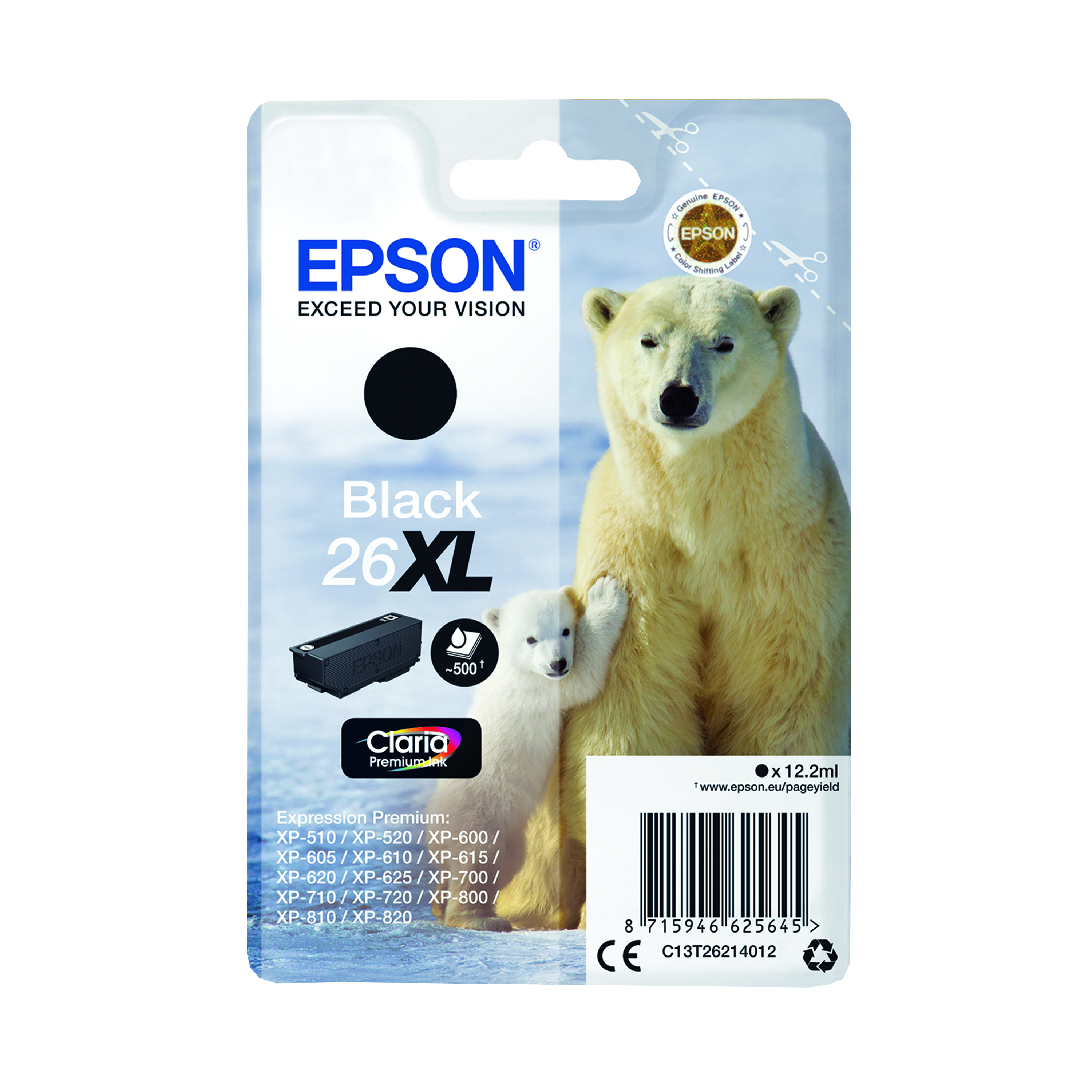 Epson+26XL+Polar+Bear+Ink+Cartridge+High+Yield+Black+C13T26214012