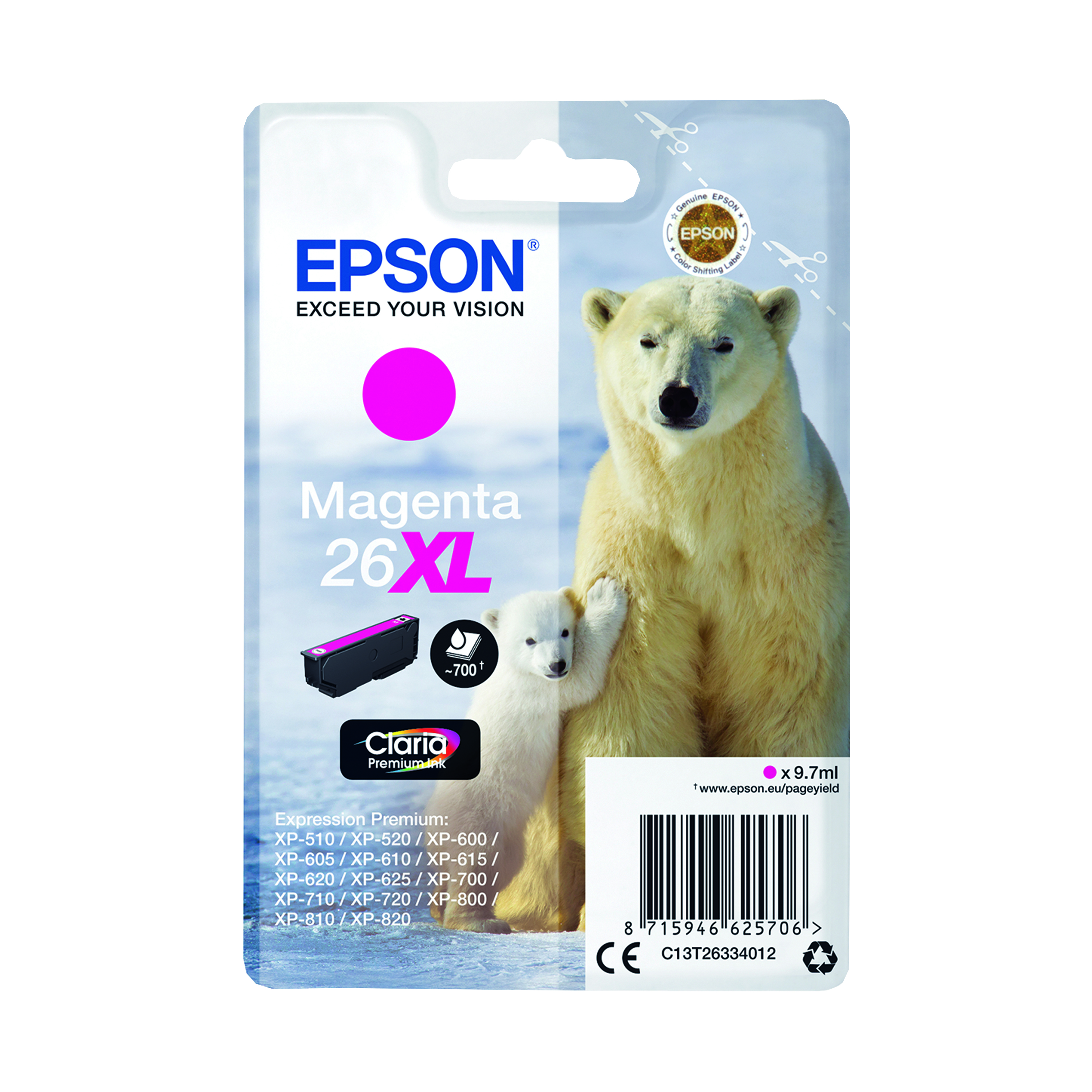 Epson+26XL+Polar+Bear+Ink+Cartridge+High+Yield+Magenta+C13T26334012