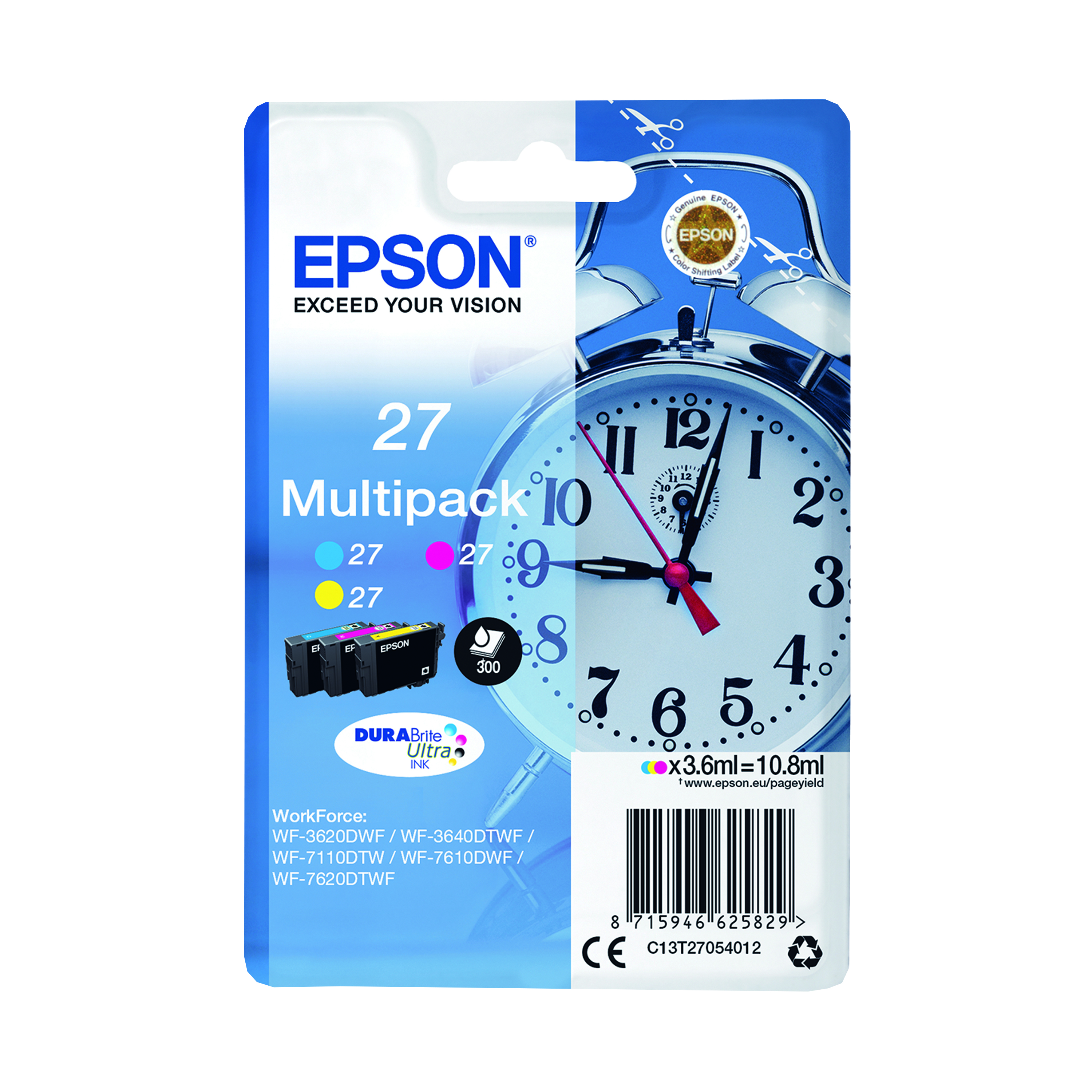 Epson+27+Alarm+Clock+DURABrite+Ultra+Ink+Cartridge+CMY+Multipack+C13T27054012