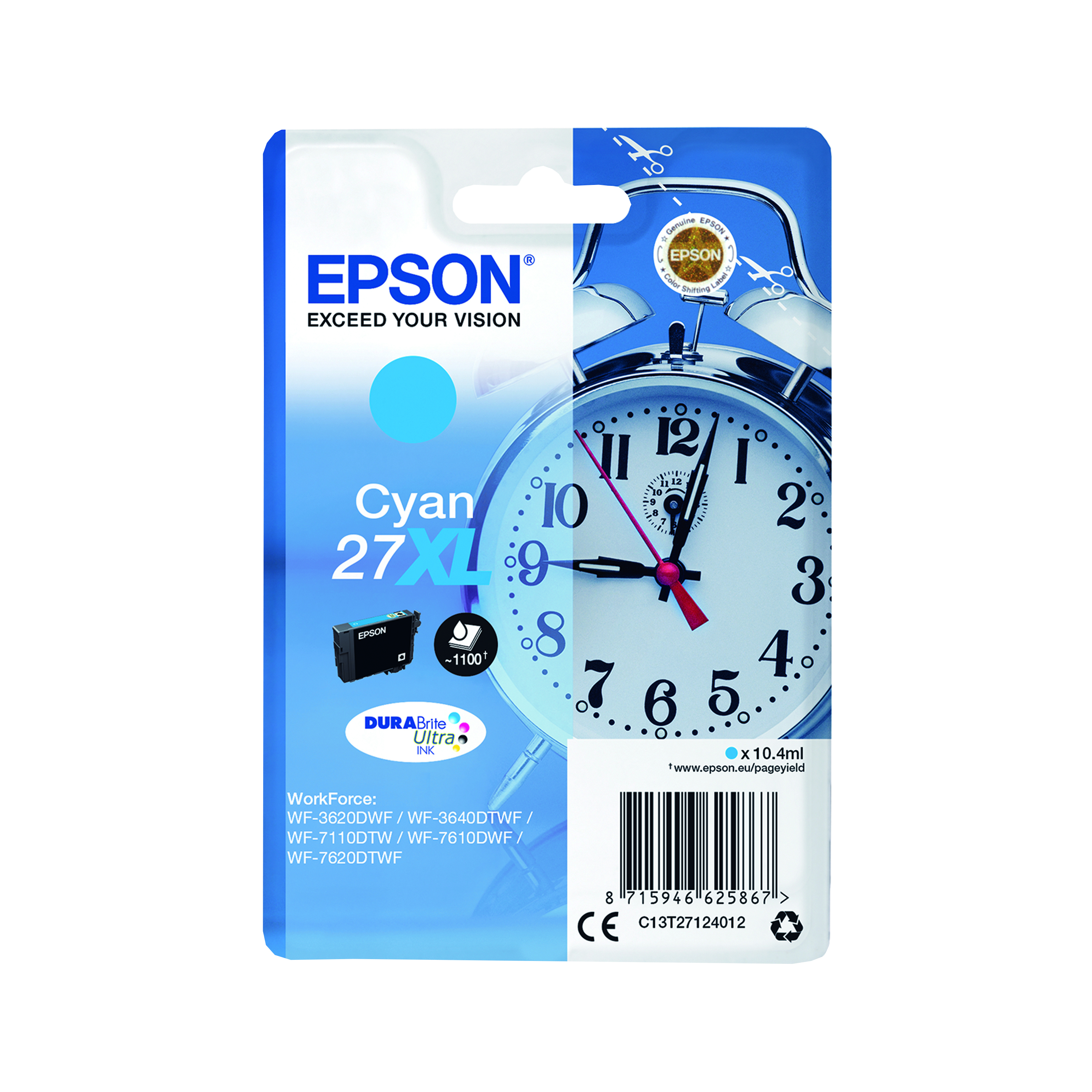 Epson+27XL+Alarm+Clock+DURABrite+Ultra+Ink+Cartridge+High+Yield+Cyan+C13T27124012