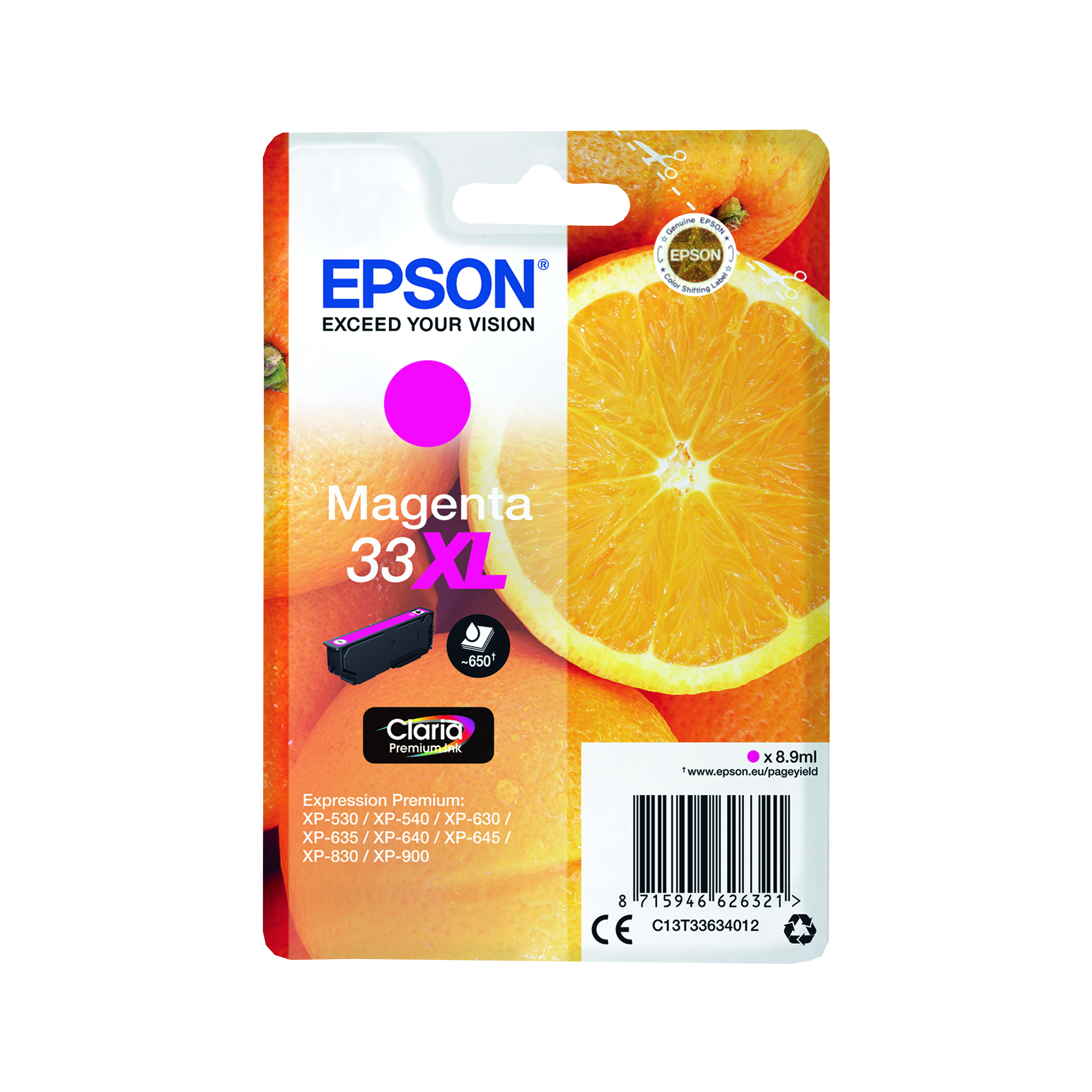Epson+33XL+Oranges+Ink+Cartridge+High+Yield+Magenta+C13T33634012