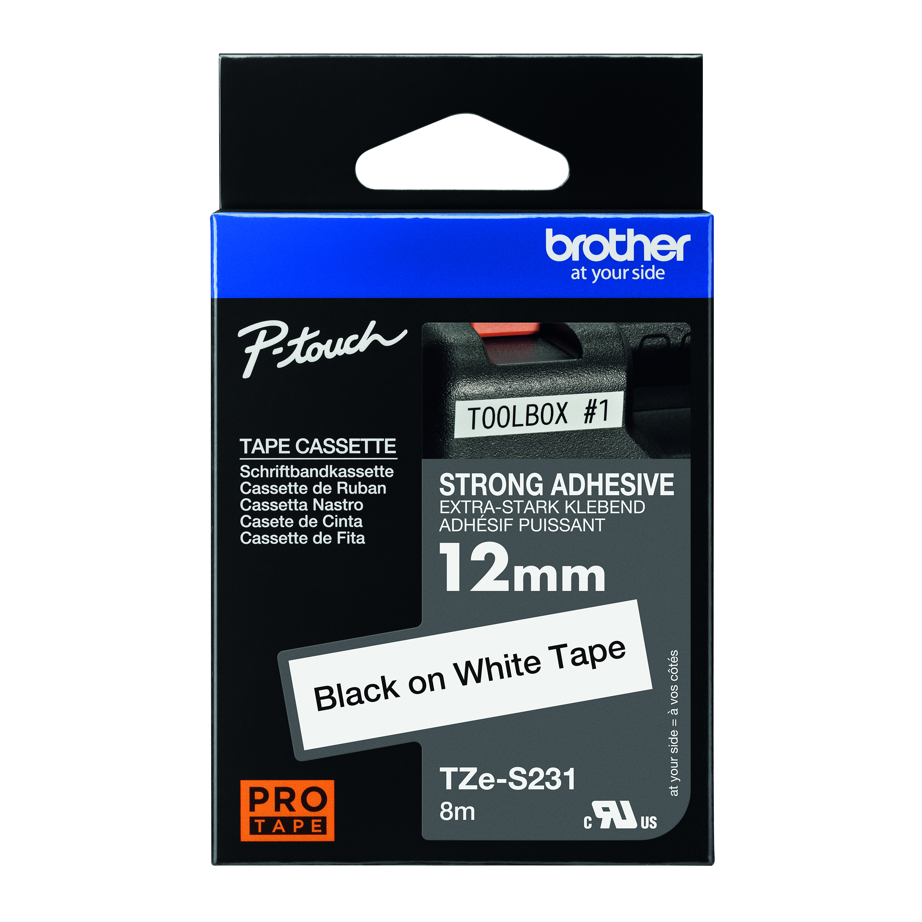 Brother+P-Touch+TZe+Lam+Tape+Cassette+12mm+x+8m+Black+on+White+Tape+TZES231