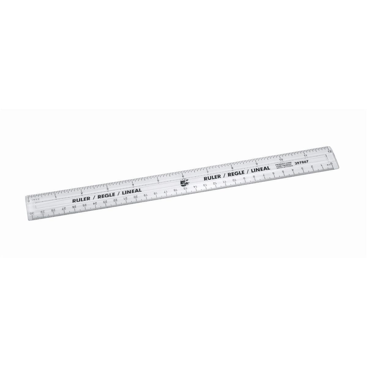 5+Star+Office+Ruler+Plastic+Metric+and+Imperial+Markings+300mm+Clear+%28Pack+of+10%29