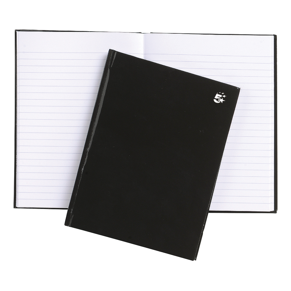 5+Star+Office+Notebook+Casebound+80gsm+Ruled+160pp+A5+Black+%28Pack+of+5%29