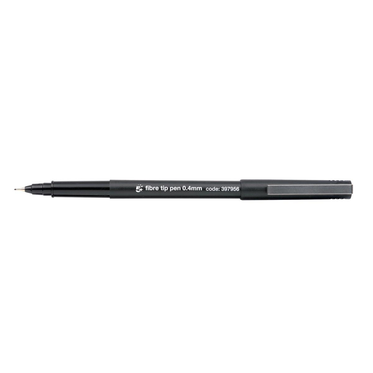 5+Star+Office+Fibre+Tip+Pen+Medium+0.7mm+Tip+0.4mm+Line+Black+%28Pack+of+12%29