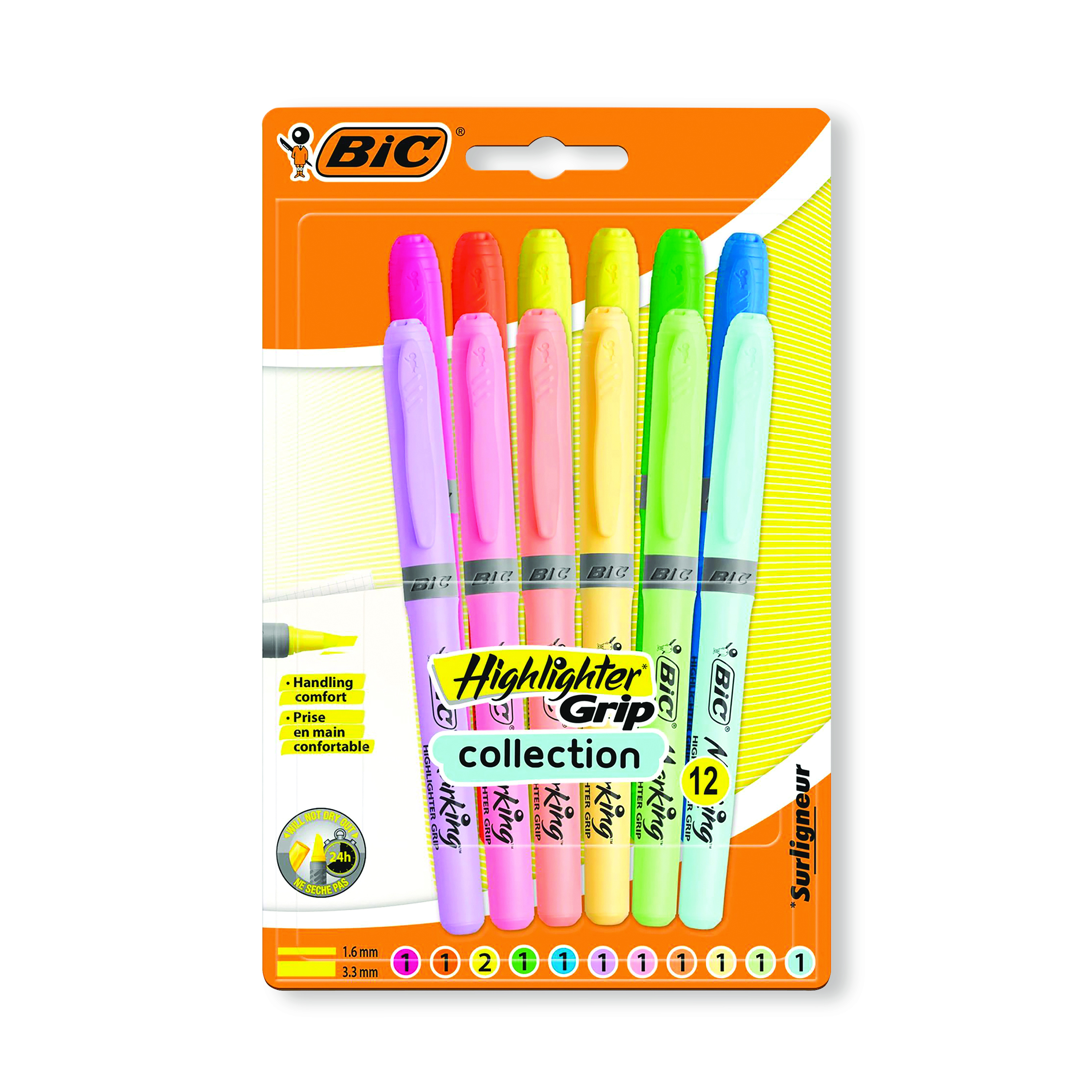Bic+Highlighter+Grip+Pastel+Assorted+%2812+Pack%29+992562