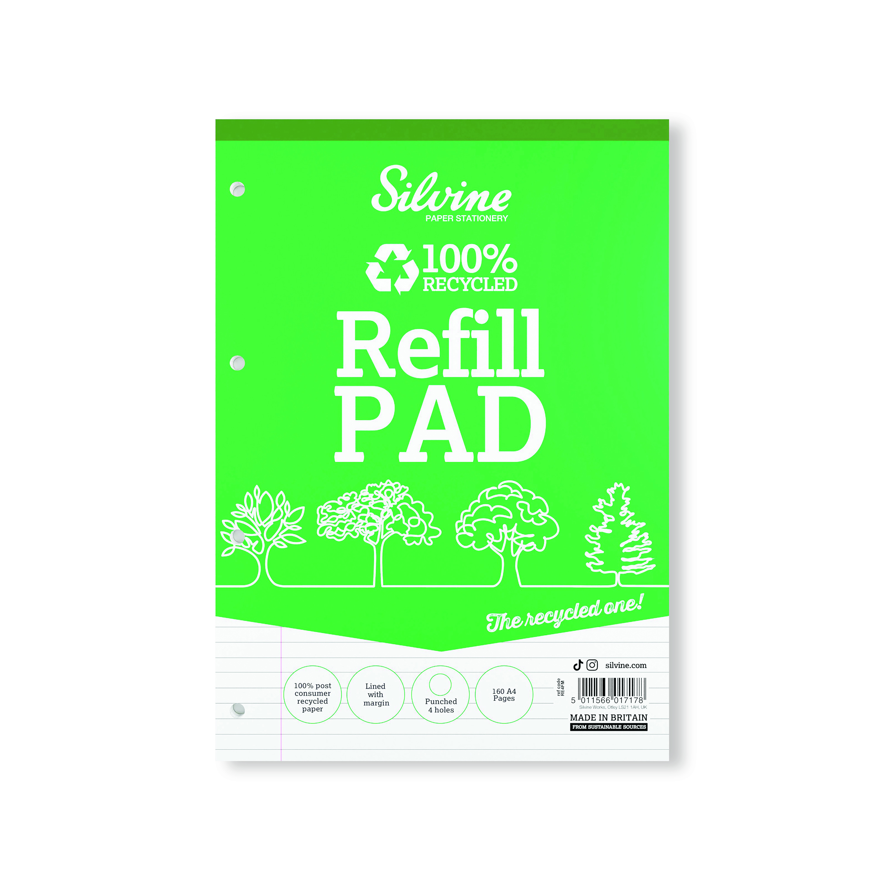 Silvine+Everyday+Recycled+Ruled+Refill+Pad+A4+%286+Pack%29+RE4FM-T