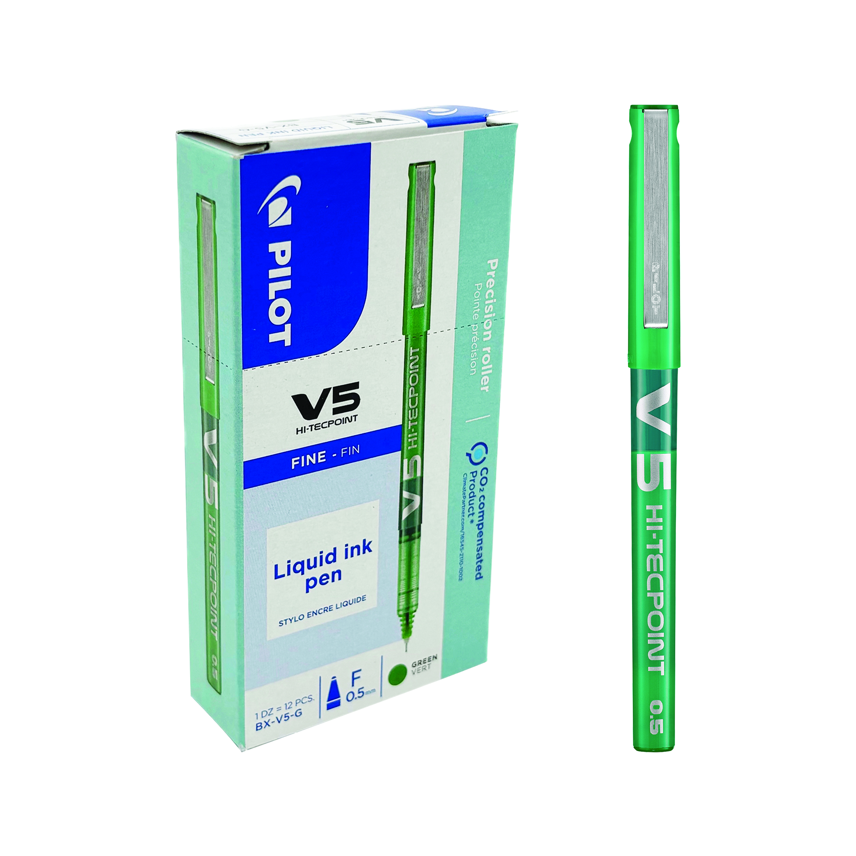 Pilot+V5+Hi-Tecpoint+Ultra+RollerballxFine+Green+%28Pack+of+12%29+BXV504