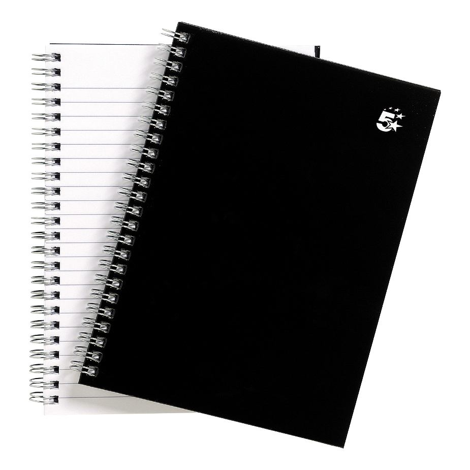 5+Star+Office+Notebook+Wirebound+80gsm+Ruled+140pp+A5+Black+%28Pack+of+5%29