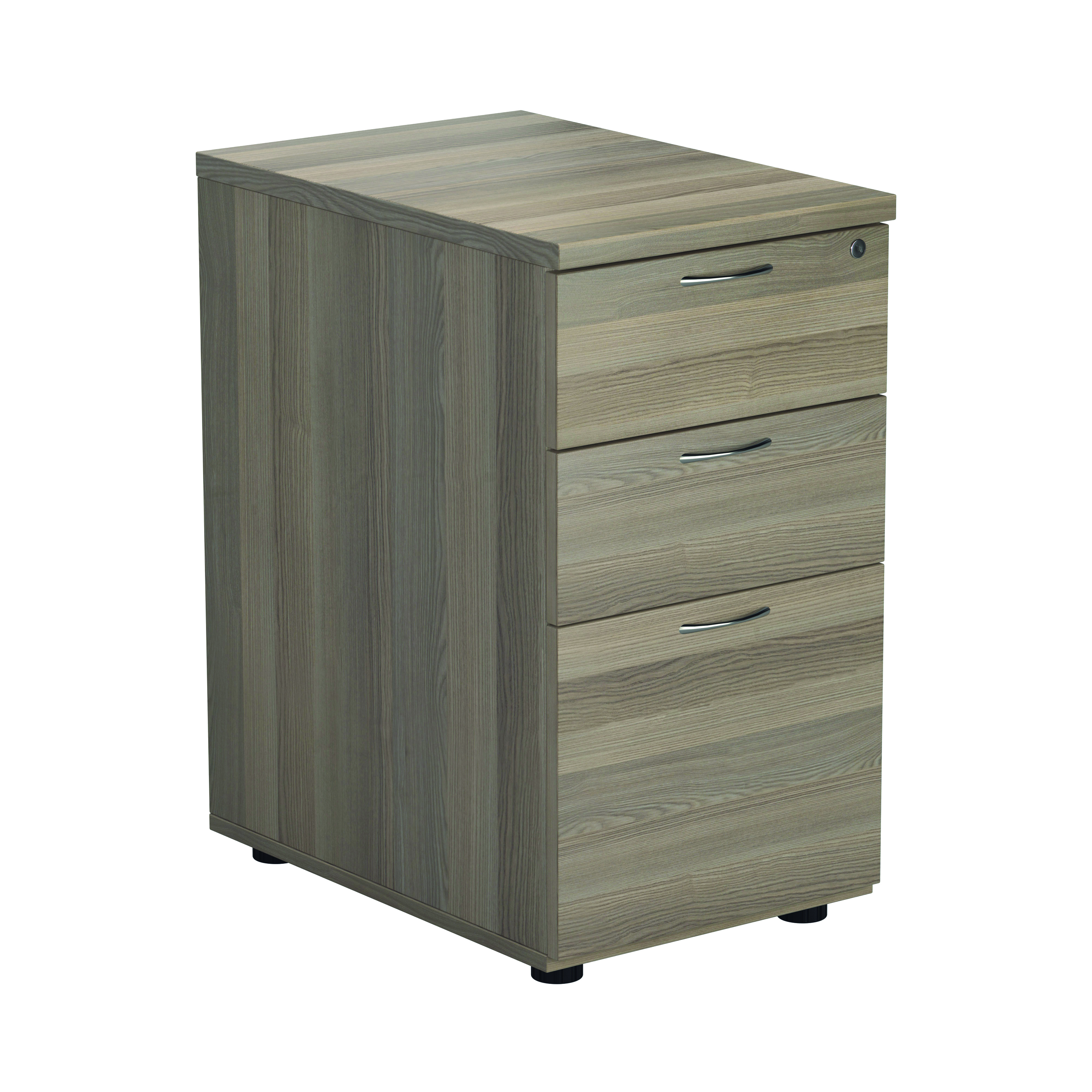 Jemini+3+Drawer+Desk+High+Pedestal+404x600x730mm+Grey+Oak+KF78949