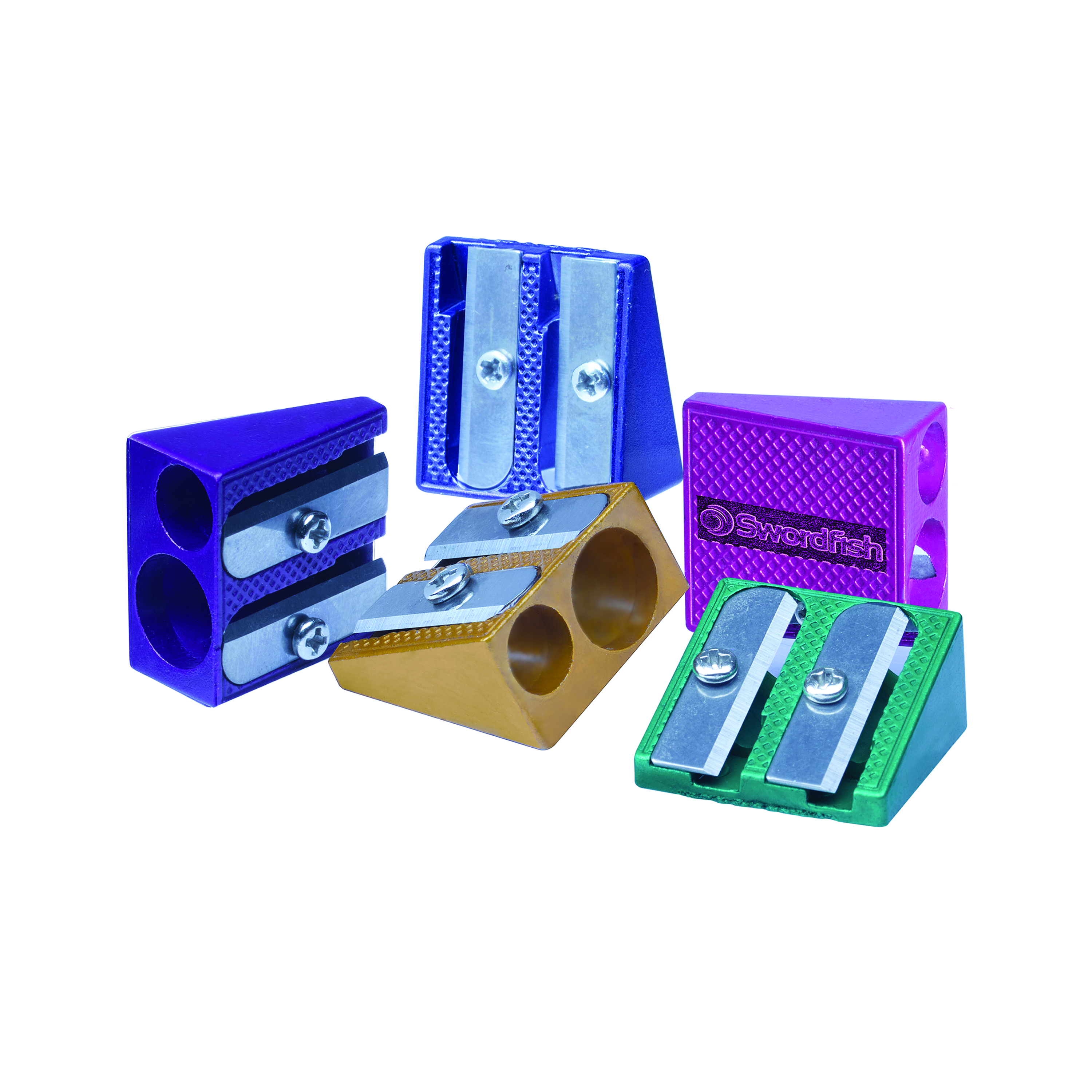 Swordfish+Double+Hole+Metal+Wedge+Sharpener+Assorted+%28Pack+of+20%29+40382
