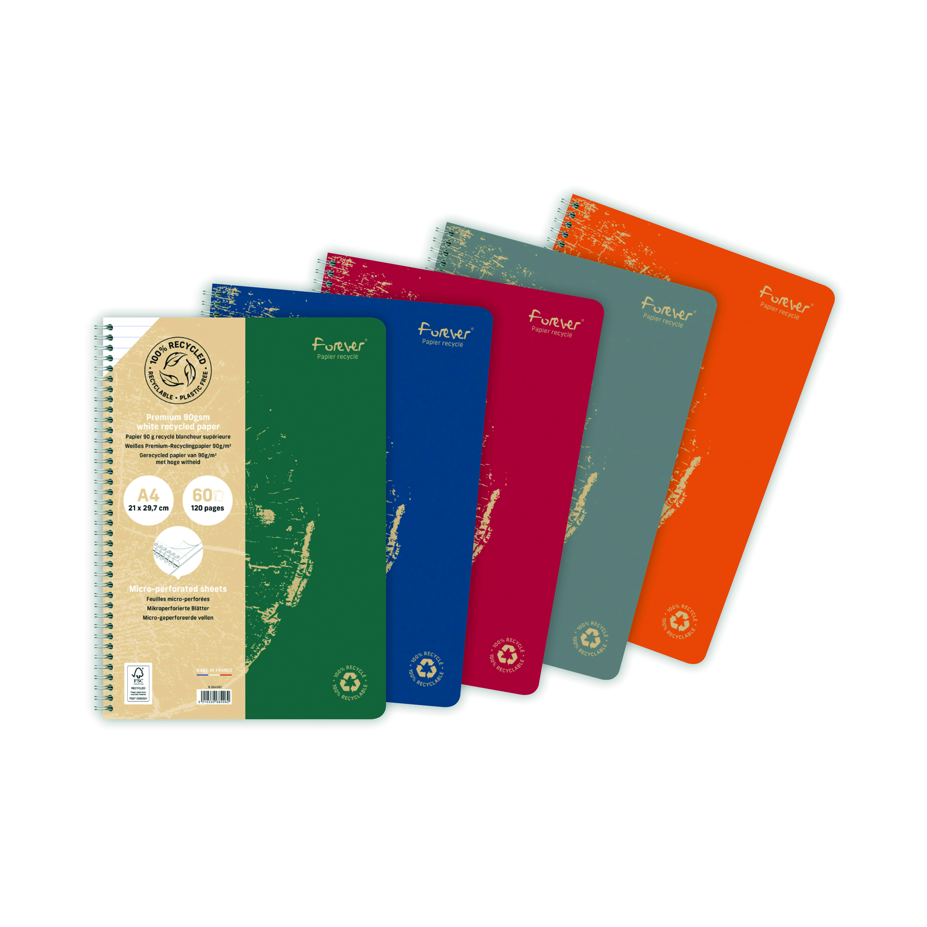 Forever+Wirebound+Notebook+Lined+90gsm+A4+Assorted+%28Pack+of+5%29+68406C
