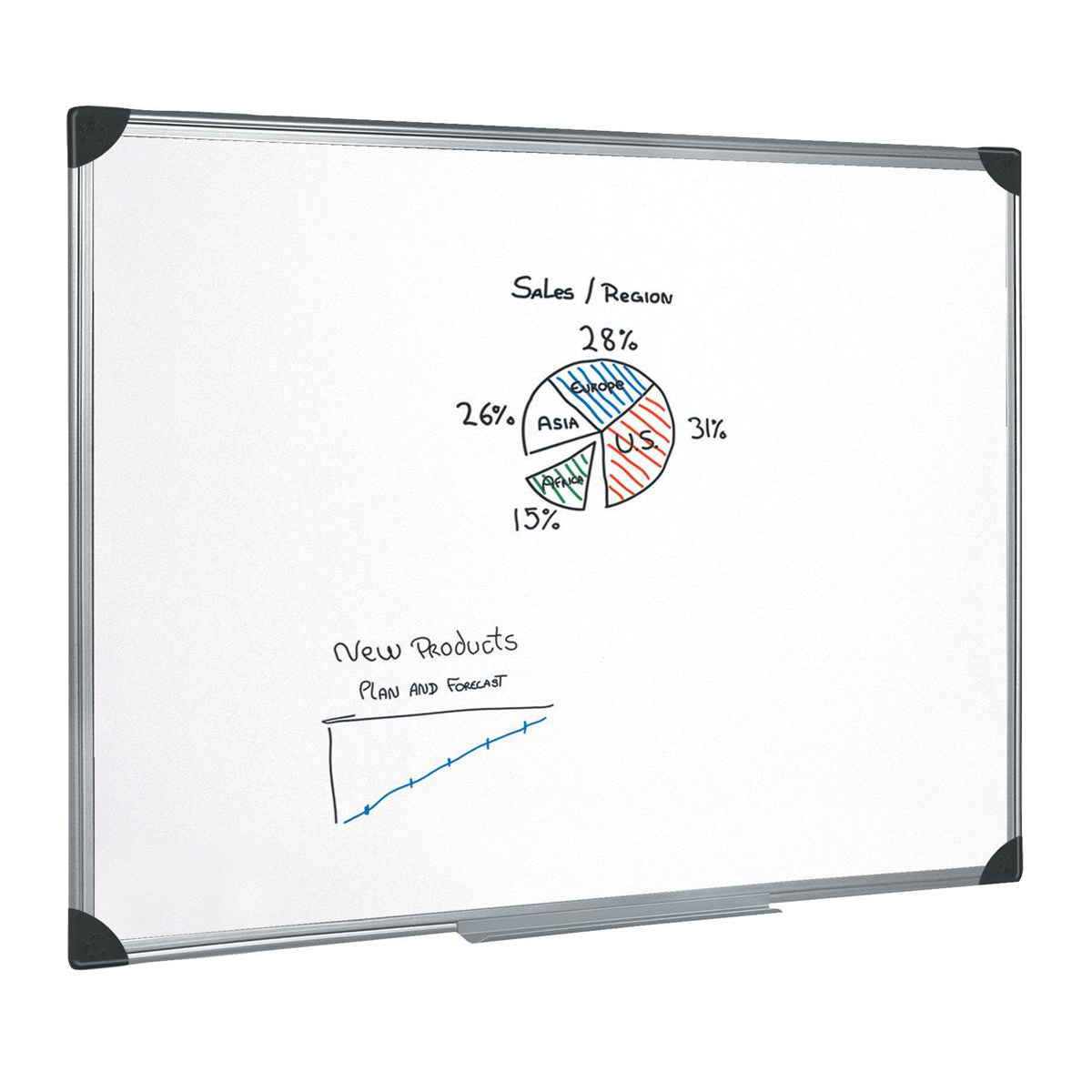 5+Star+Office+Whiteboard+Drywipe+Magnetic+with+Pen+Tray+and+Aluminium+Trim+1800x1200mm