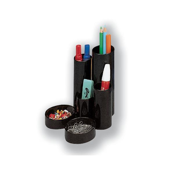 5+Star+Office+Desk+Tidy+with+Variable+Sized+6+Compartment+Tubes+Black