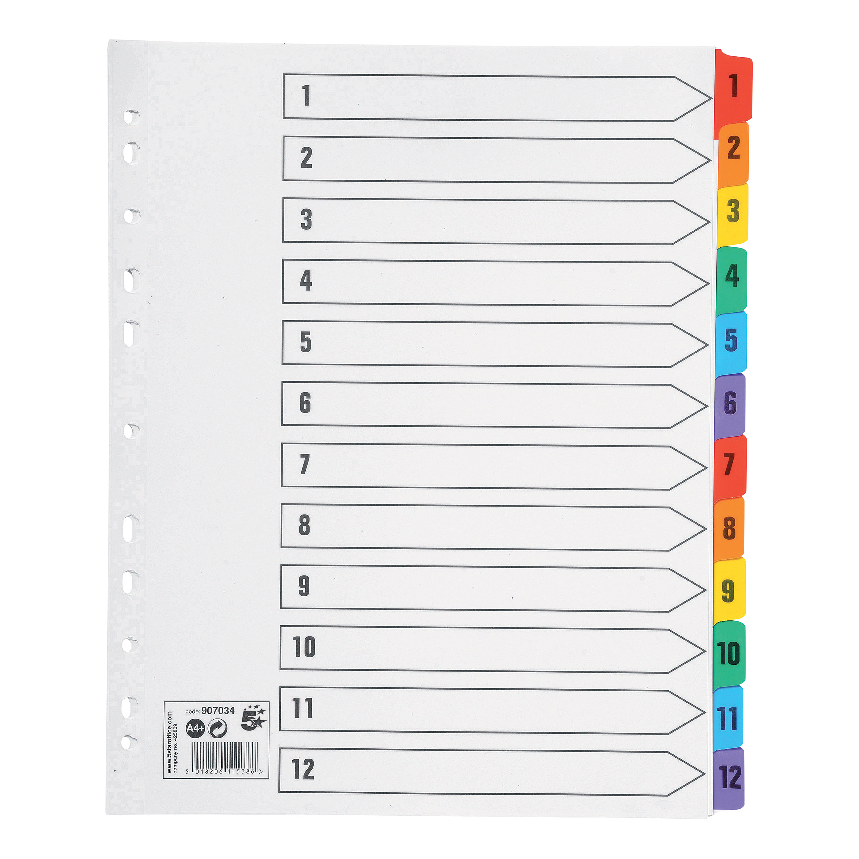 5+Star+Office+Maxi+Index+1-12+Multipunched+Mylar-reinforced+Multicolour+Tabs+Extra+Wide+A4%2B+White