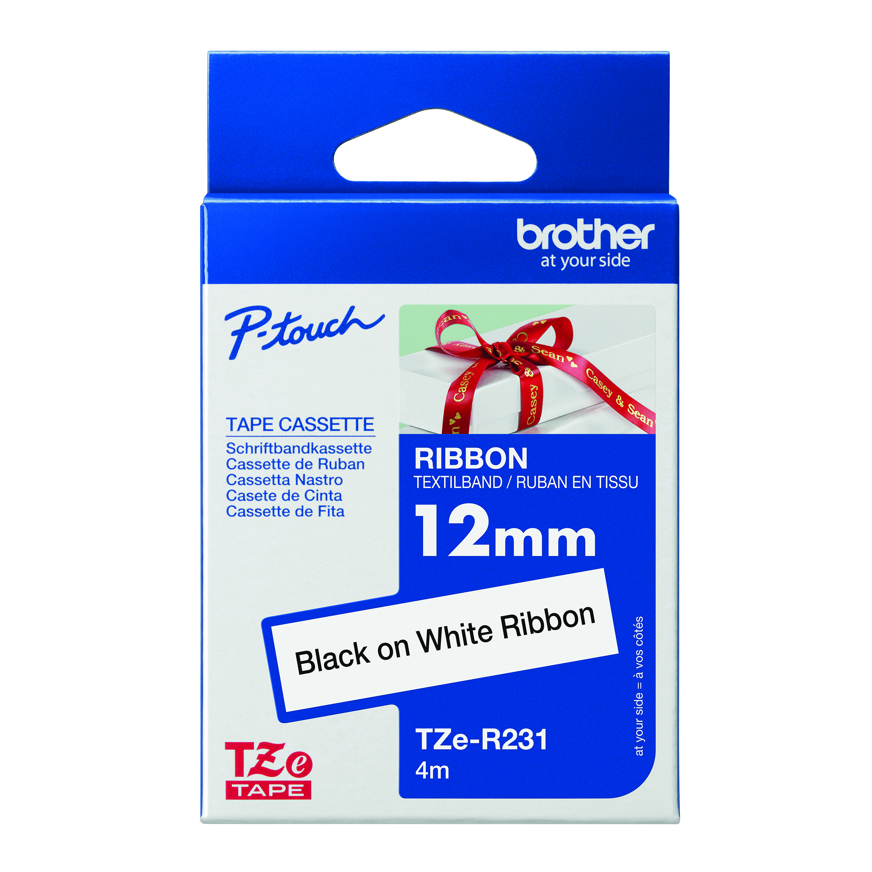Brother+P-Touch+TZe+Ribbon+Tape+Cassette+12mm+x+4m+Black+on+White+Tape+TZER231