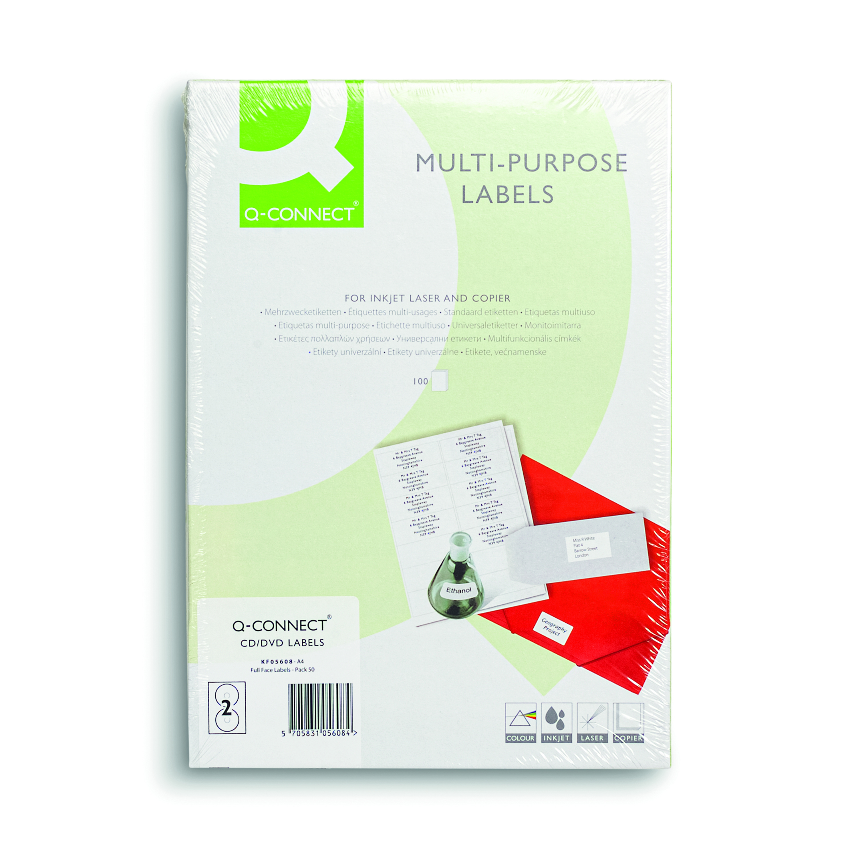 Q-Connect+Full+Face+CD%2FDVD+Labels+117mm+Diameter+x50+2+Per+Sheet+White+%28Pack+of+100%29+KF05608
