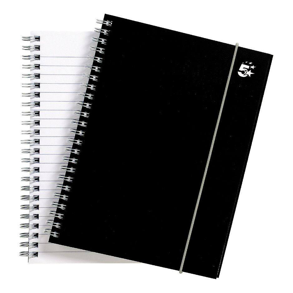 5+Star+Office+Notebook+Wirebound+Polypropylene+Ruled+Elastic+Closure+160pp+A5+Black+%28Pack+of+6%29