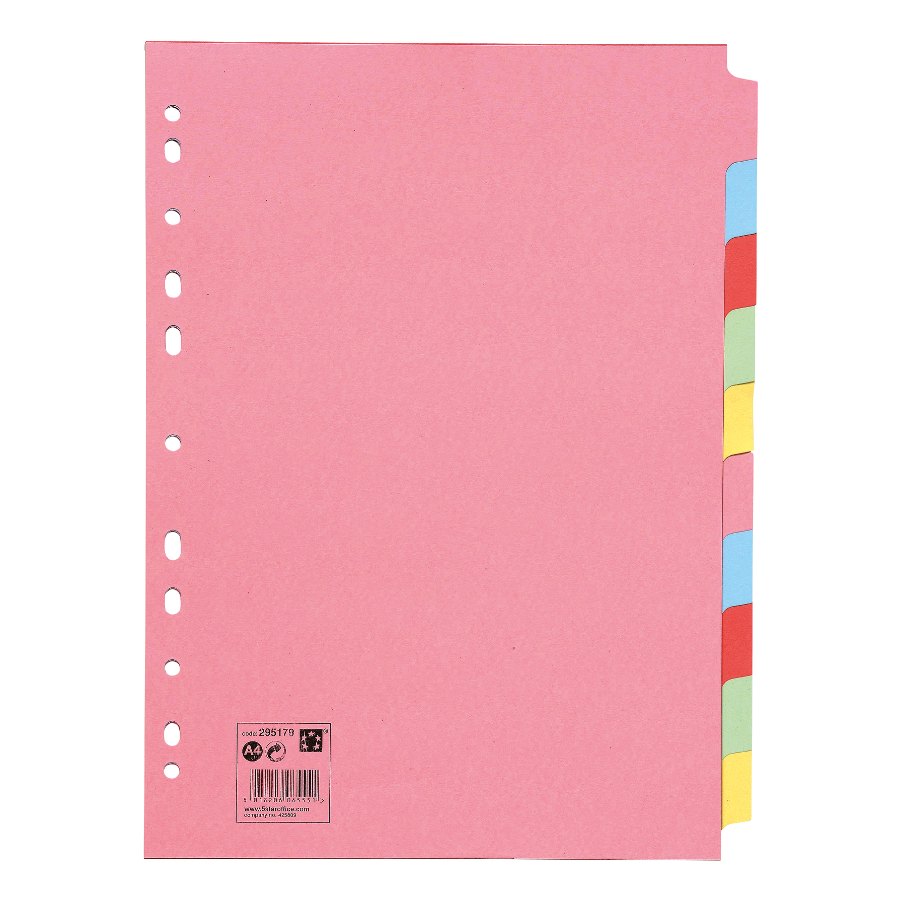 5+Star+Office+Subject+Dividers+10-Part+Recycled+Card+Multipunched+155gsm+A4+Assorted