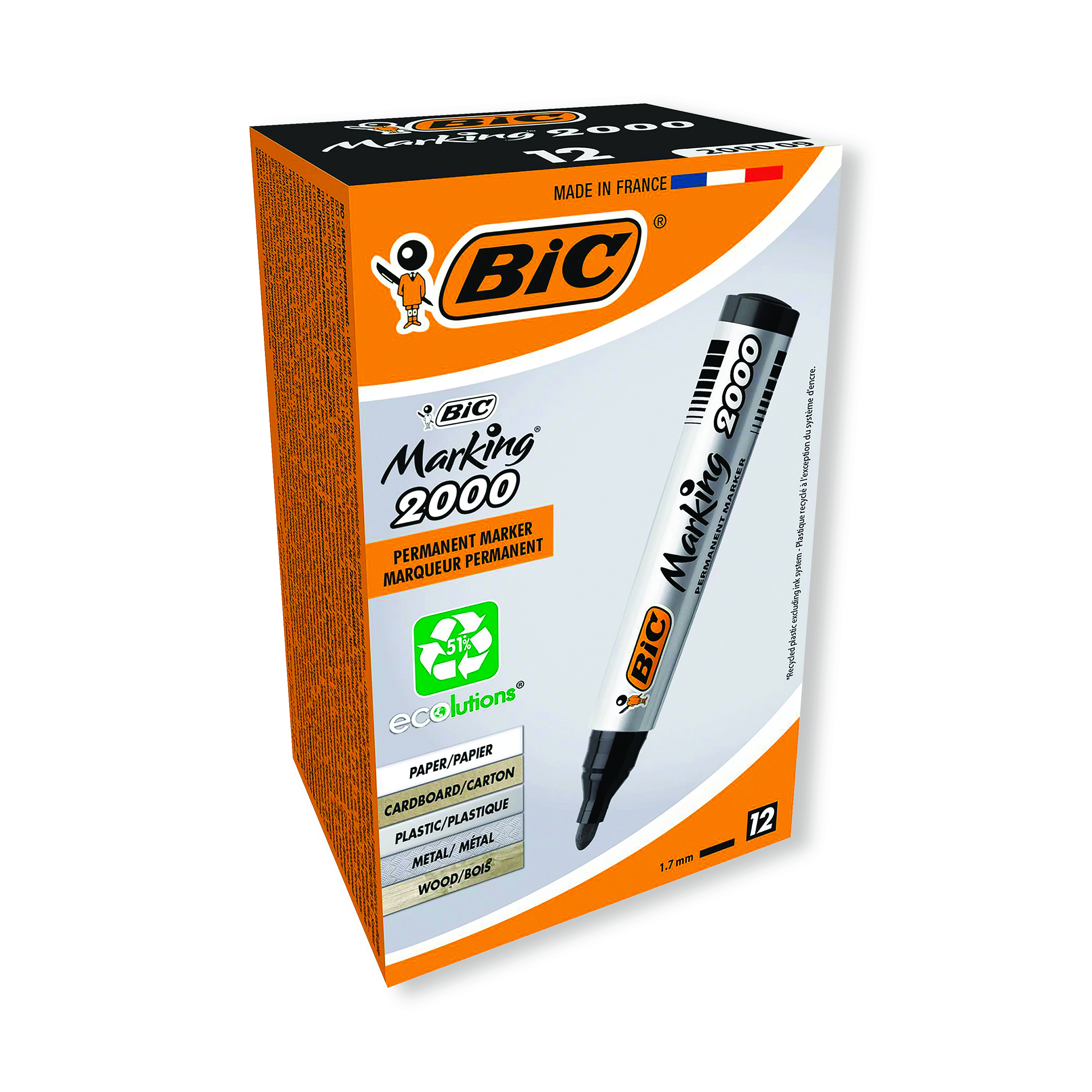 Bic+2000+Permanent+Marker+Bullet+Tip+Black+%28Pack+of+12%29+820915