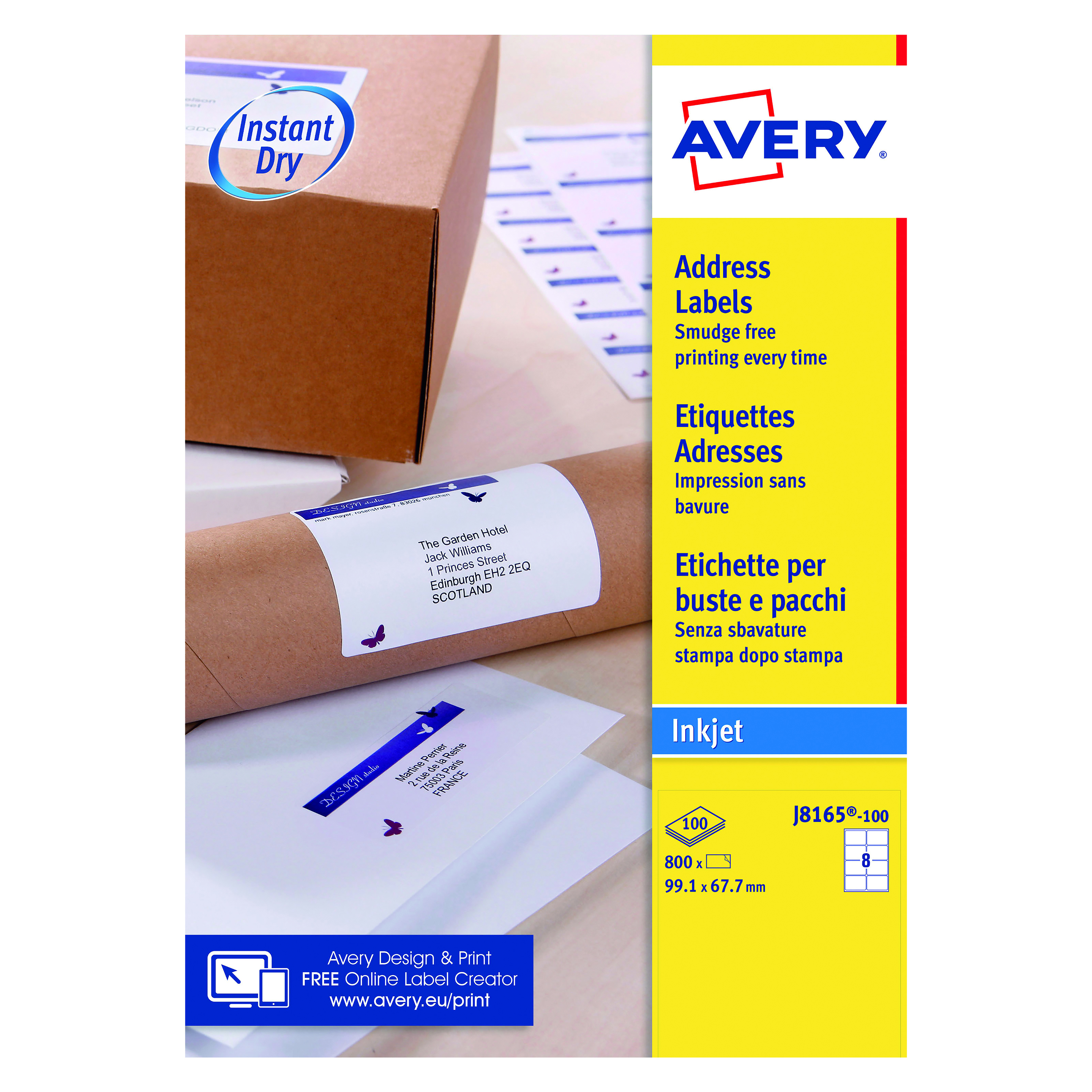 Avery+Inkjet+Label+99.1x67.7mm+8+Per+Sheet+White+%28Pack+of+800%29+J8165-100