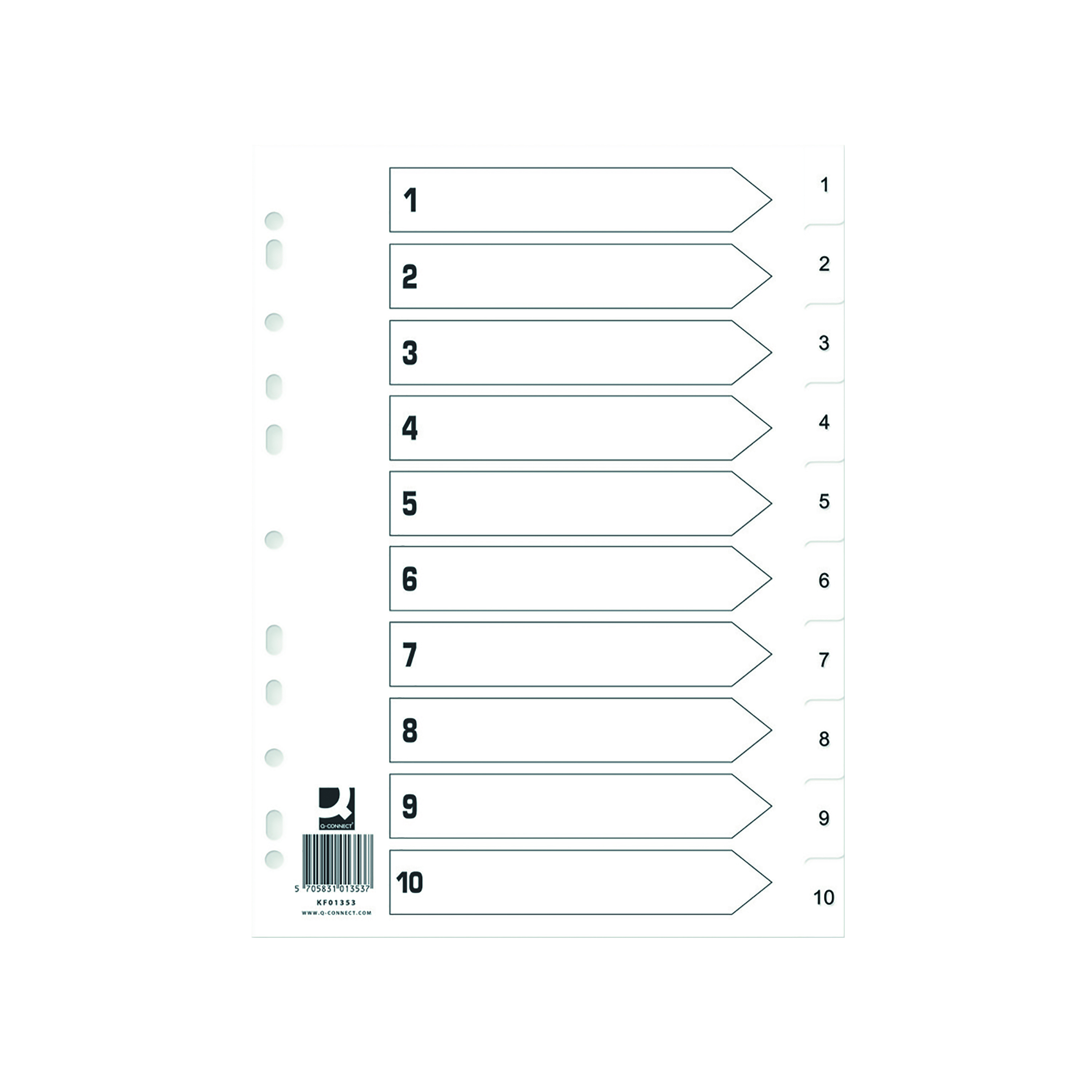 Q-Connect+Index+1-10+Polypropylene+White+%28Pack+of+25%29+KF01353Q