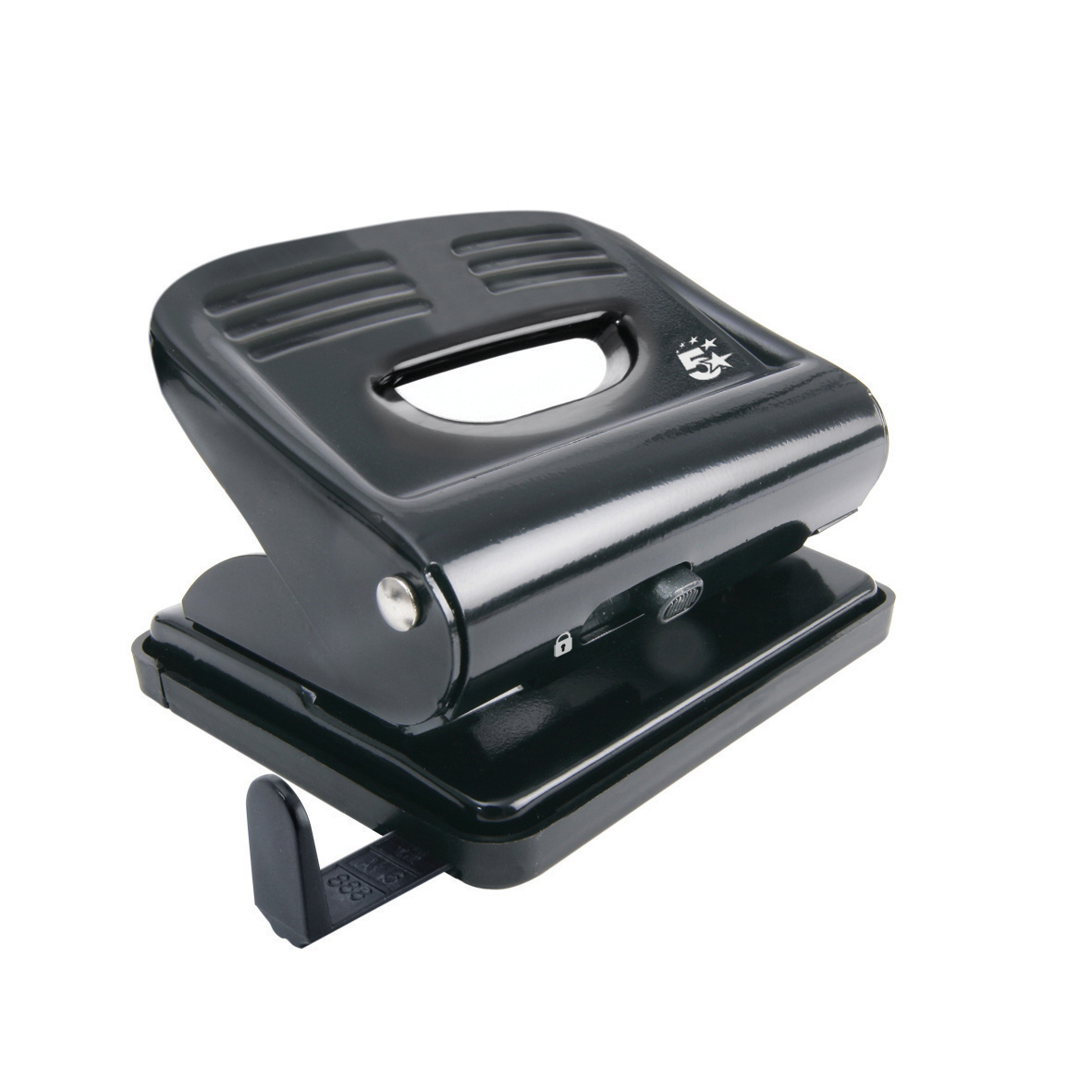 5+Star+Office+Punch+2Hole+Plastic+Base+Metal+Handle+Capacity+20x+80gsm+Black