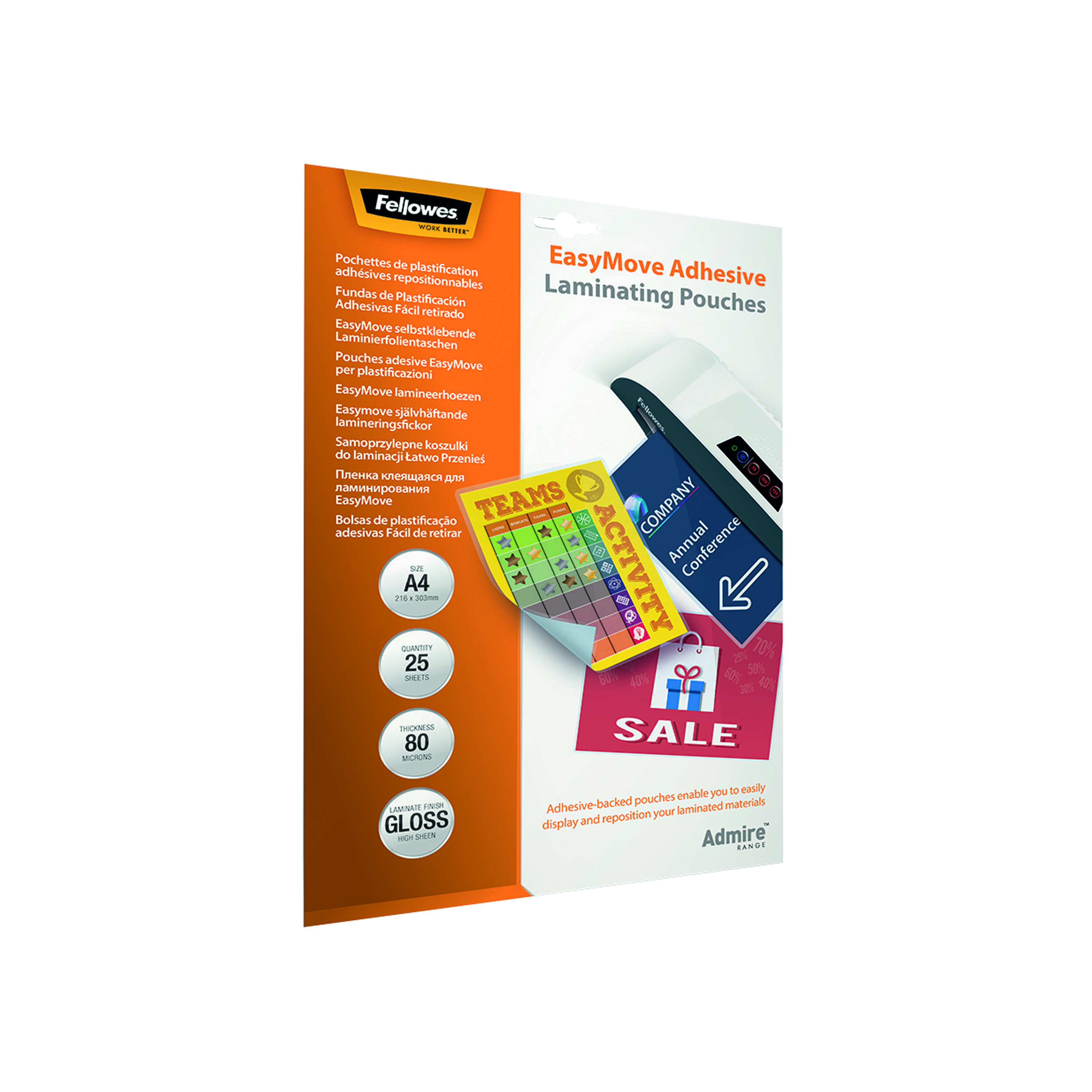 Fellowes+Admire+EasyMove+Laminating+Pouch+A4+160+Micron+Total+Thickness+%28Pack+of+25%29+5601701