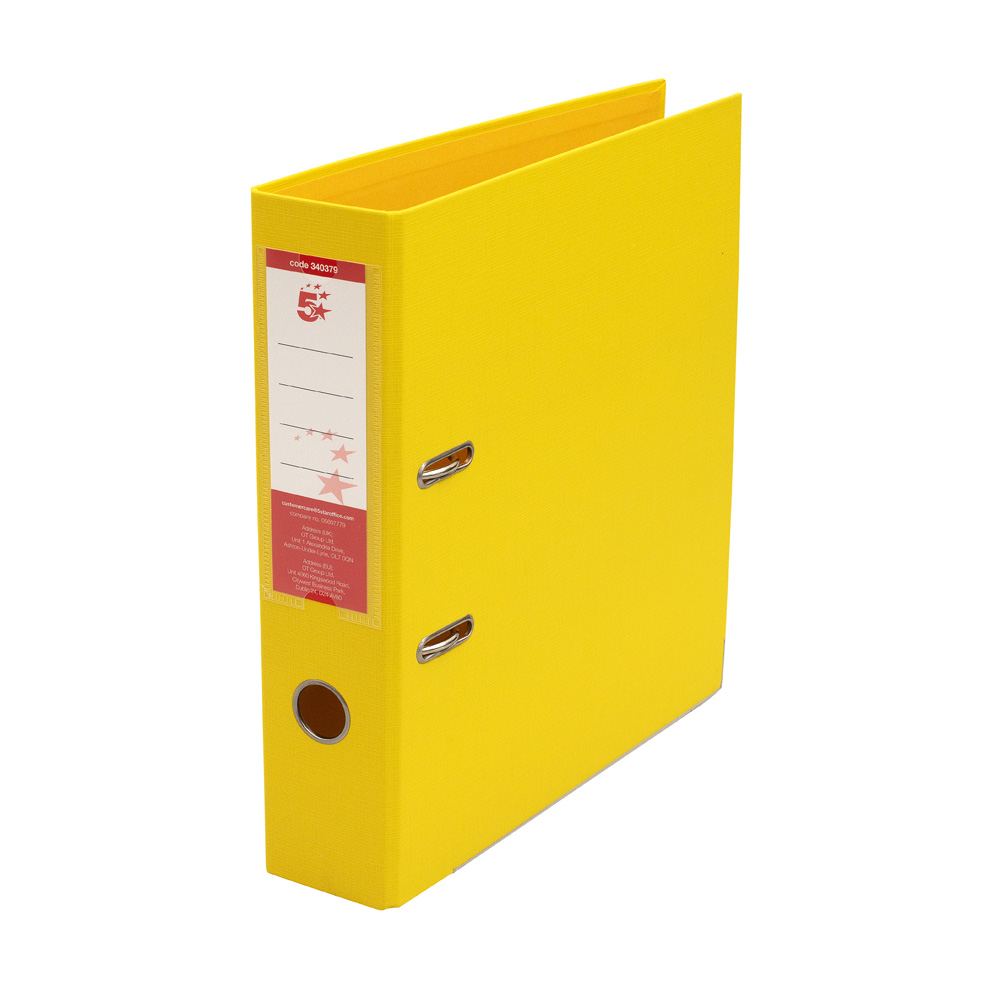 5+Star+Office+Premium+Polypropylene+Lever+Arch+File+A4+Yellow+%28Pack+of+10%29