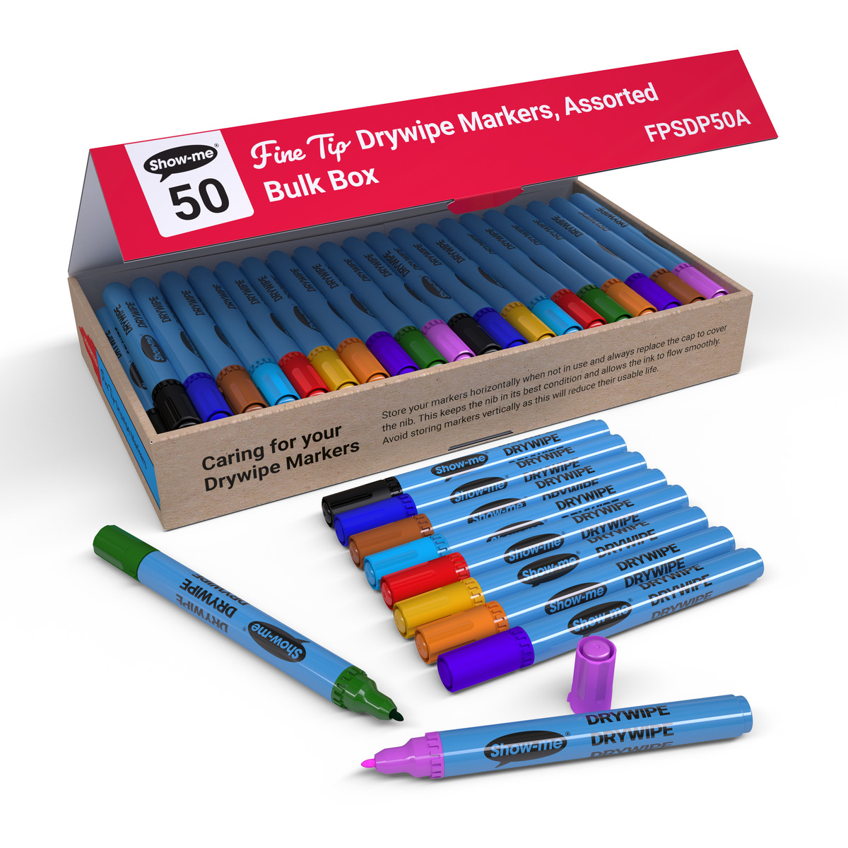 Show-me+Drywipe+Marker+Fine+Tip+Assorted+%28Pack+of+50%29+FPSDP50A