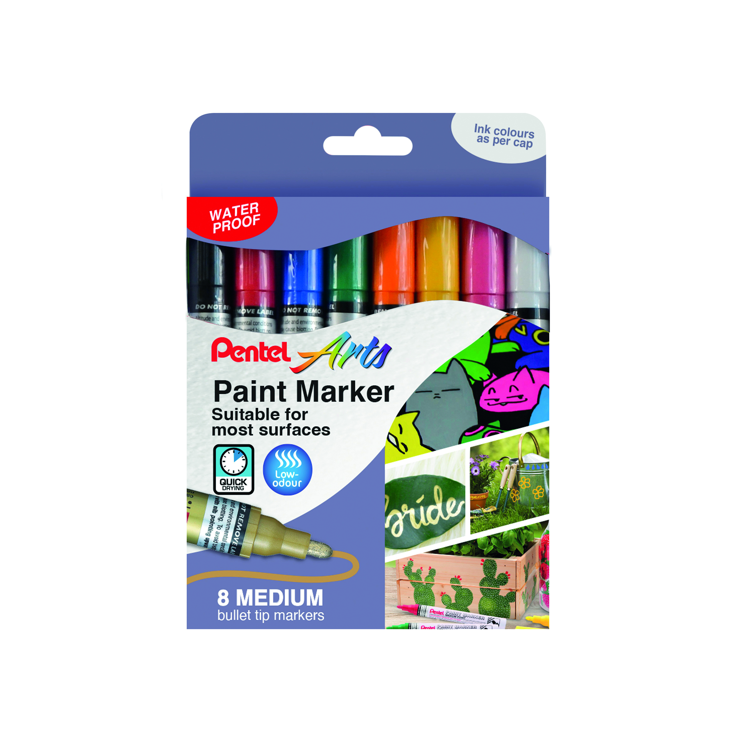 Pentel+Paint+Marker+Medium+Bullet+Tip+Assorted+%28Pack+of+8%29+YMMP10%2F8-M