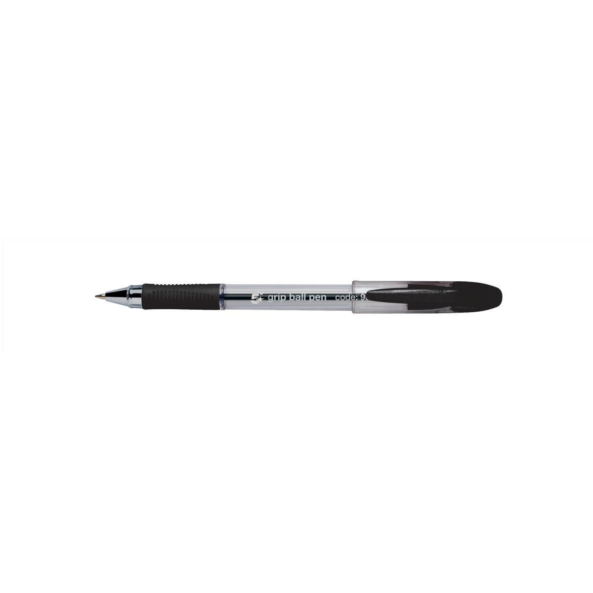 5+Star+Rubber+Grip+Ball+Pen+Medium+1mm+Tip+0.5mm+Line+Black+%28Pack+of+12%29