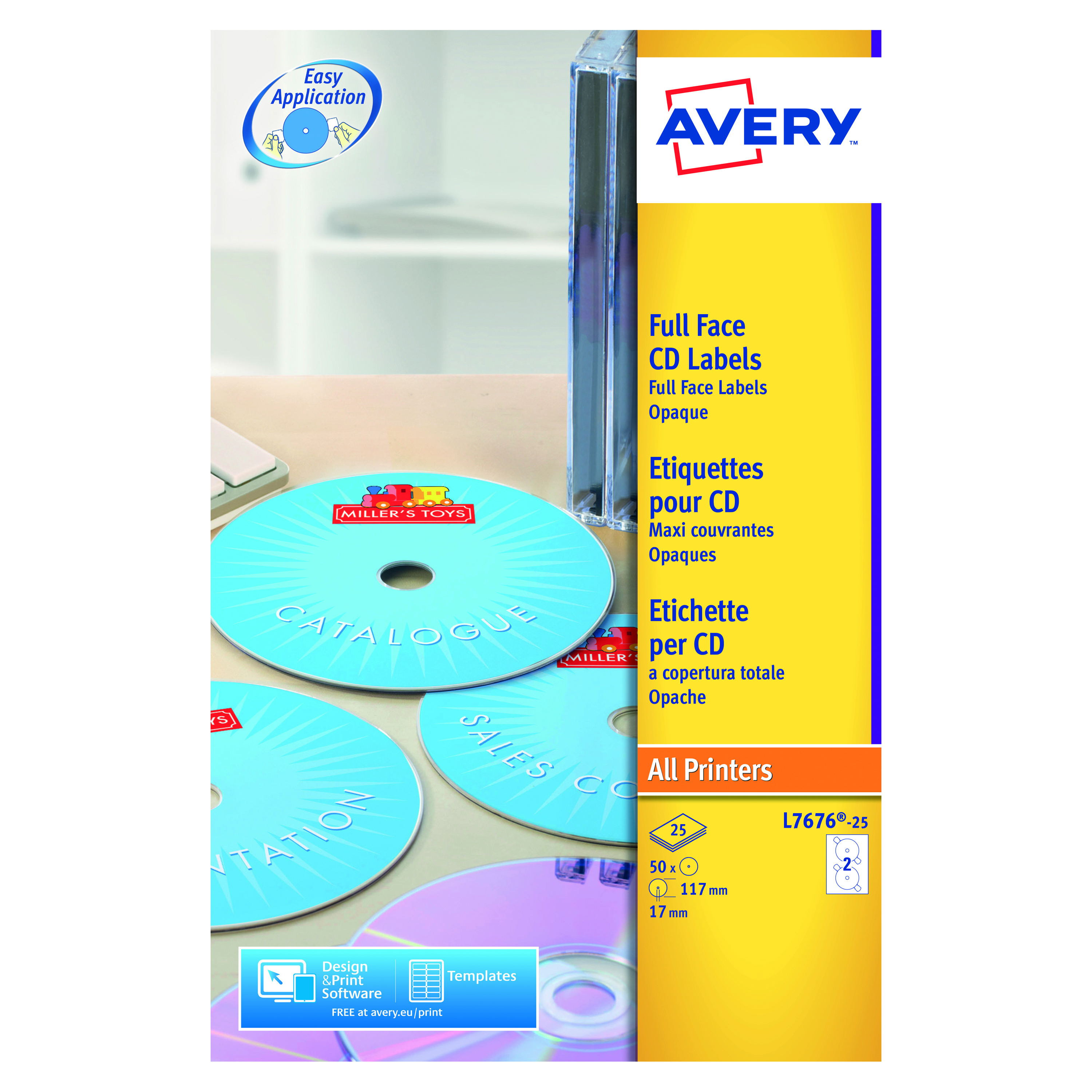 Avery+White+Full+Face+CD+DVD+Laser+Label+2+Per+Sheet+%28Pack+of+50%29+L7676-25