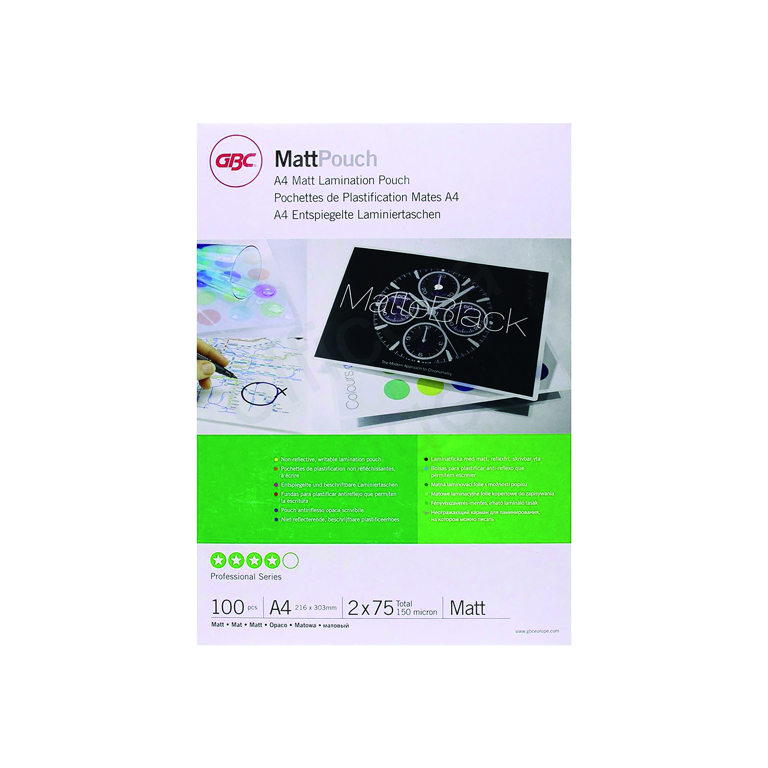 GBC+Matt+Laminating+Pouches+A4+150+Micron+%28Pack+of+100%29+3747240