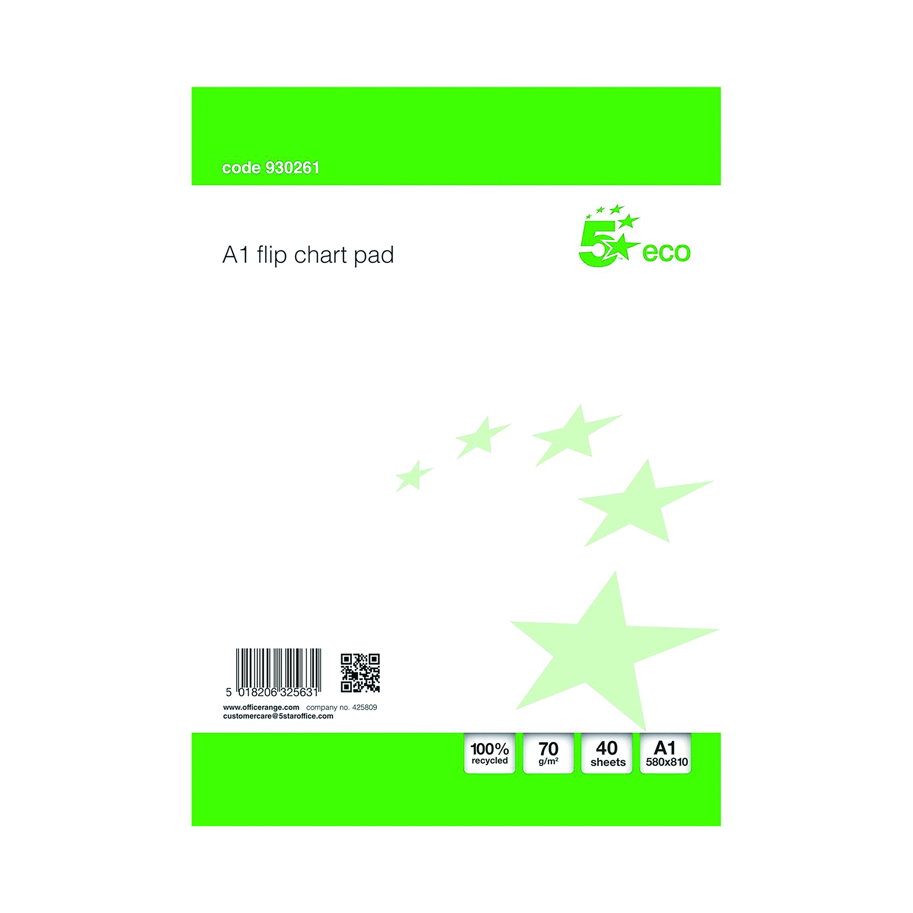 5+Star+Eco+Recycled+Flipchart+Pad+Perforated+40+Sheets+A1+Green%2FWhite+%28Pack+of+5%29