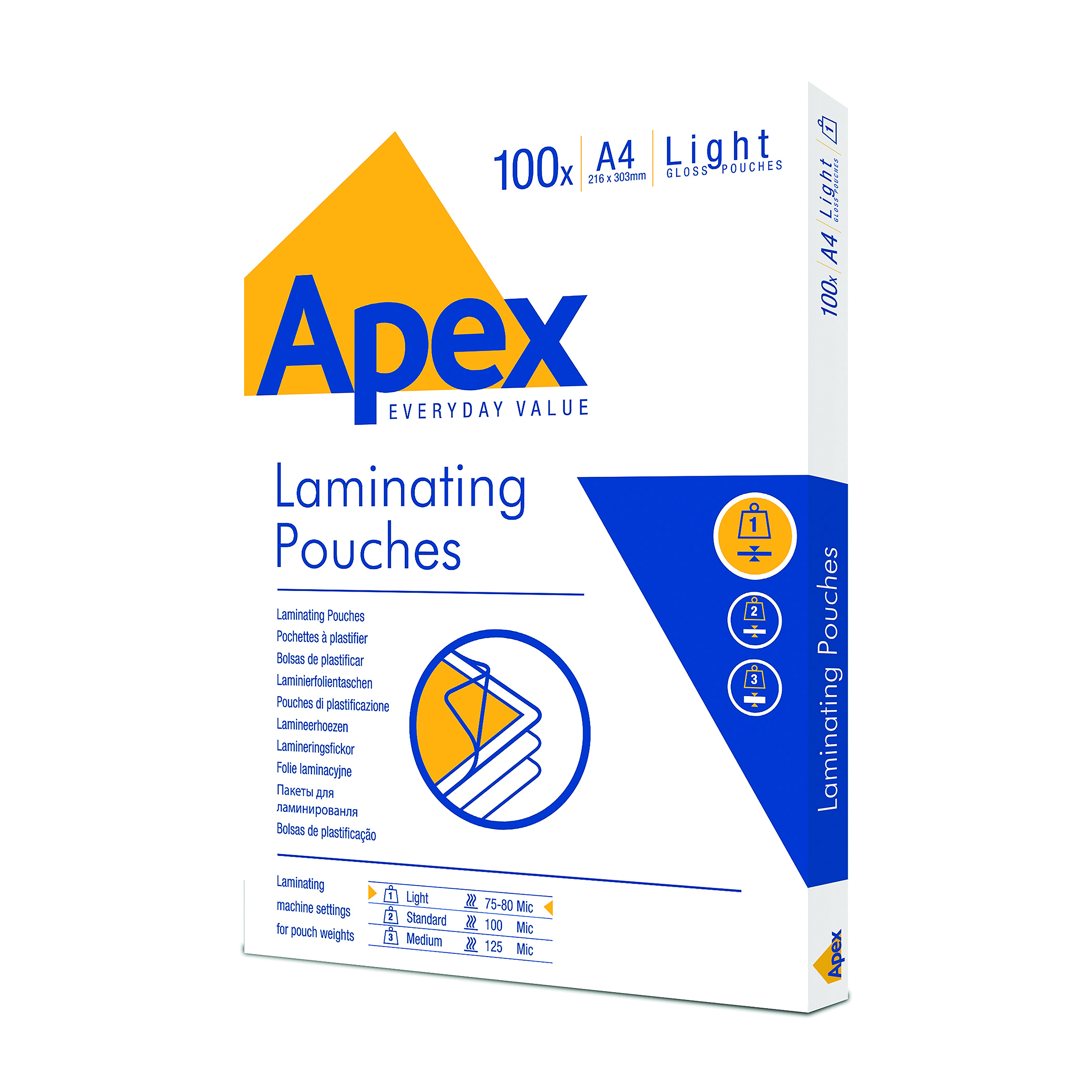 Fellowes+Apex+A4+Gloss+Laminating+Pouches+Clear+150+Micron+%28Pack+of+100%29+6003201