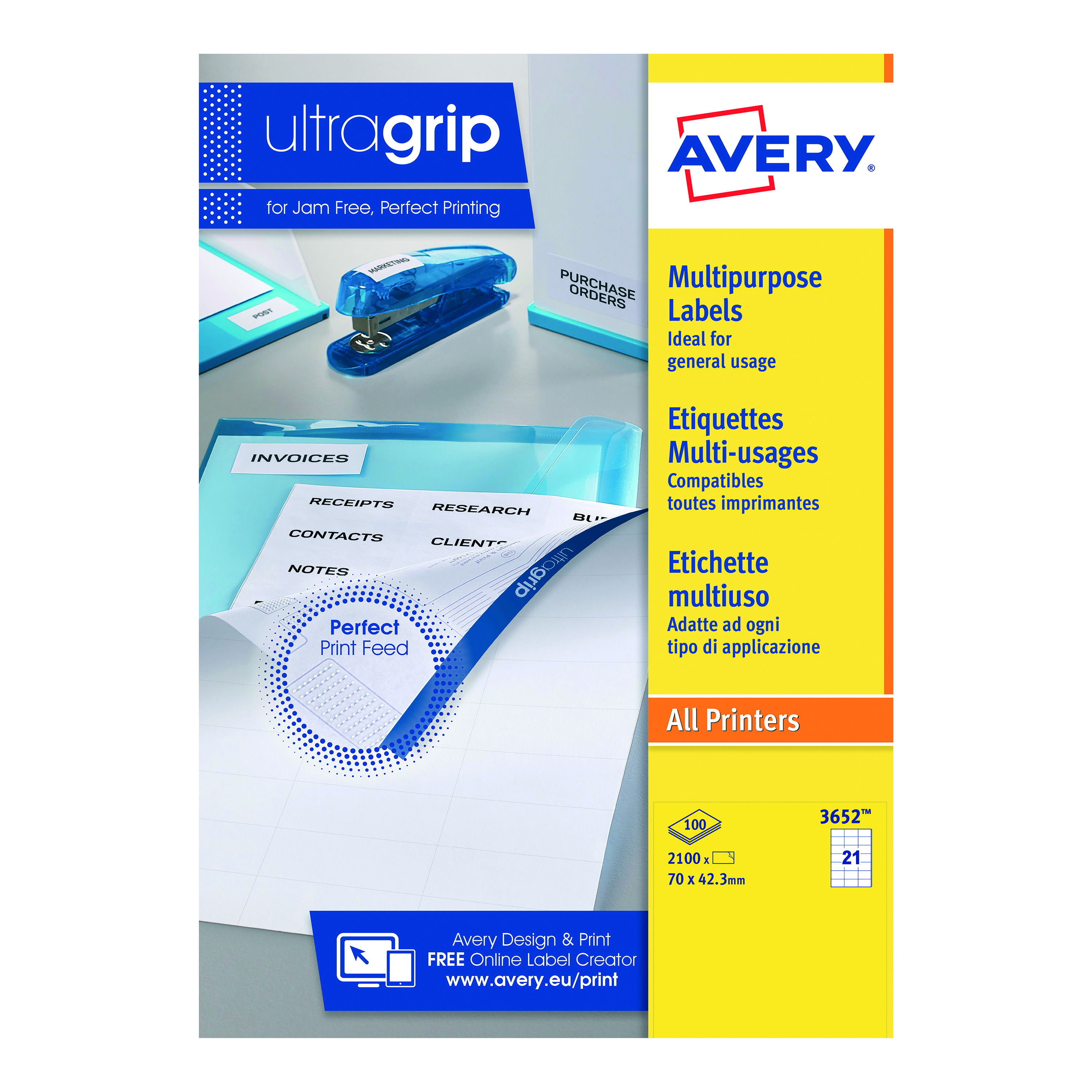 Avery+Ultragrip+Multipurpose+Labels+70x42.3mm+21+Per+Sheet+White+%28Pack+of+2100%29+3652