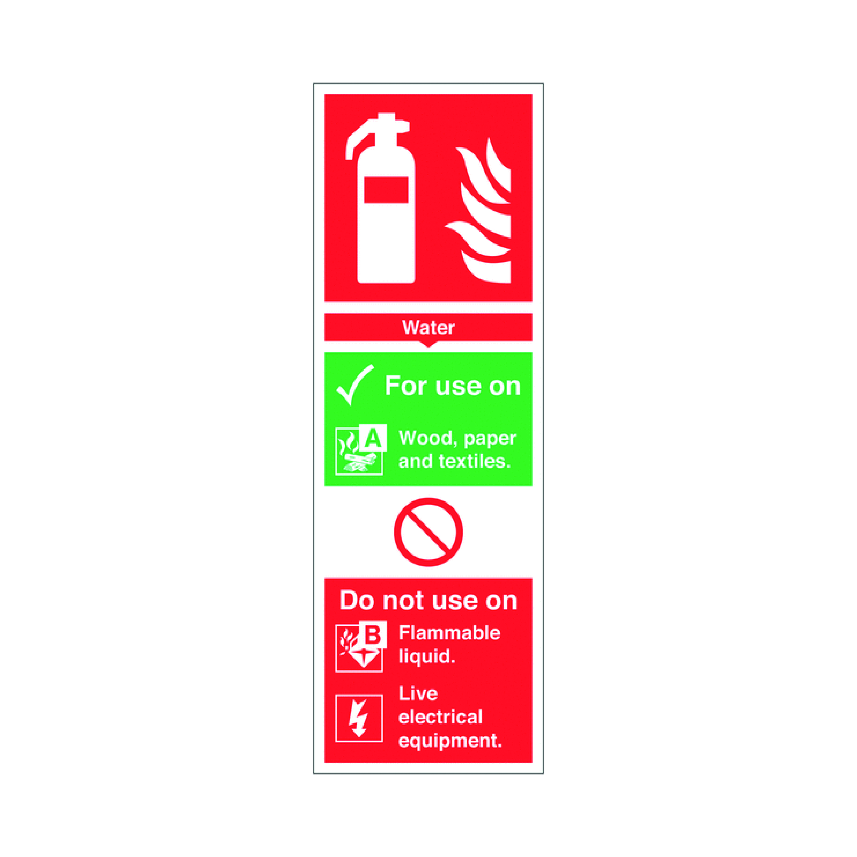 Safety+Sign+Fire+Extinguisher+Water+For+Use+On+PVC+300x100mm+Rigid+PVC+F100%2FR