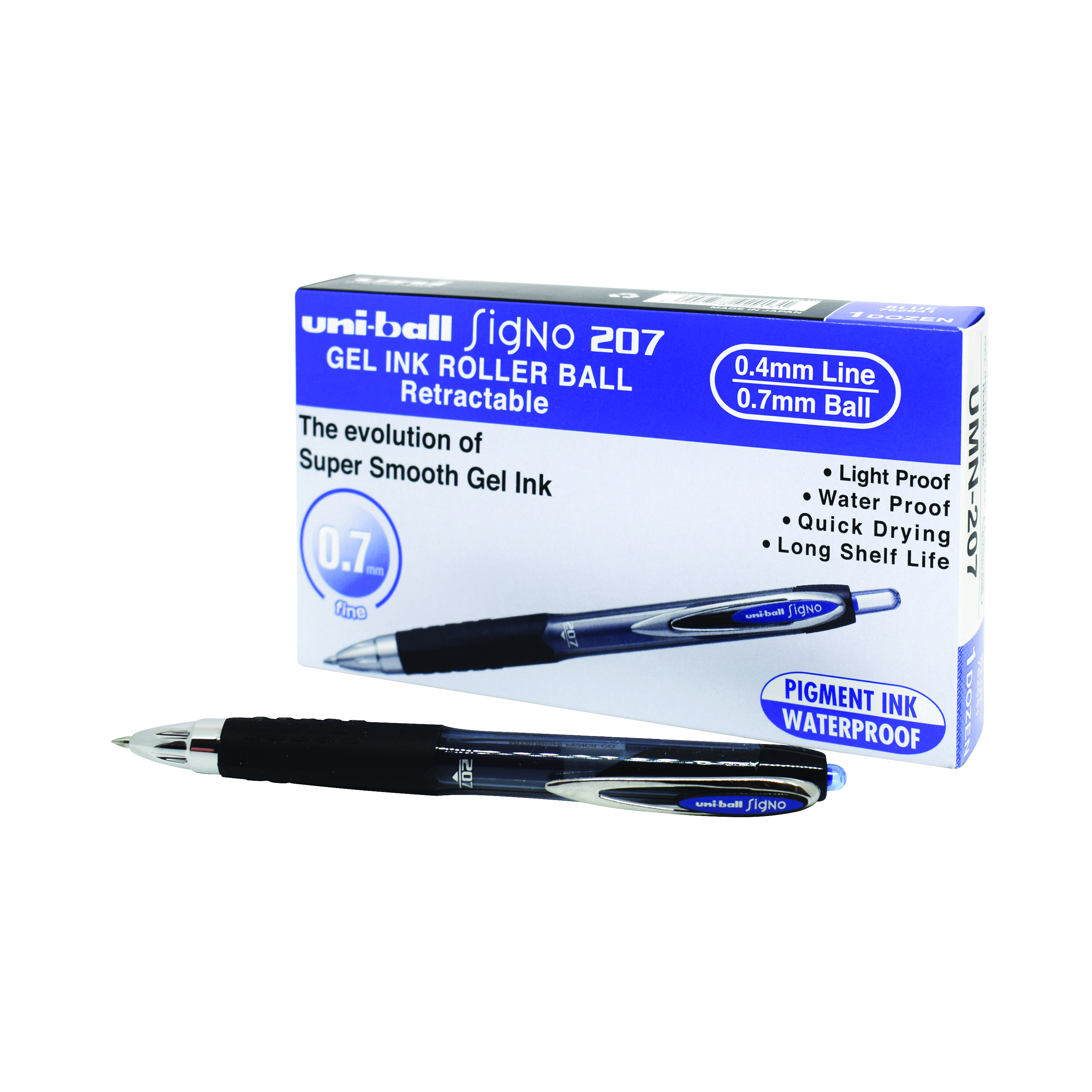 Uni-Ball+Signo+207+Retract+Gel+Rollerball+Blue+%28Pack+of+12%29+9004601