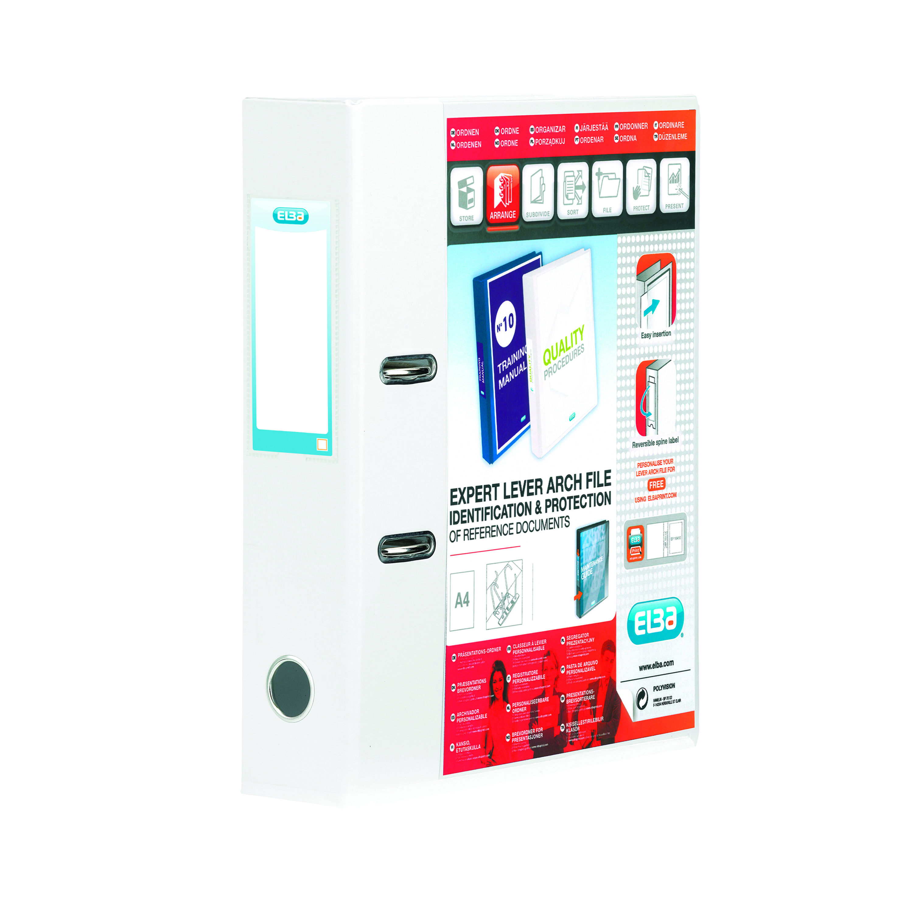 Elba+Vision+70mm+Lever+Arch+File+A4+White+100080894