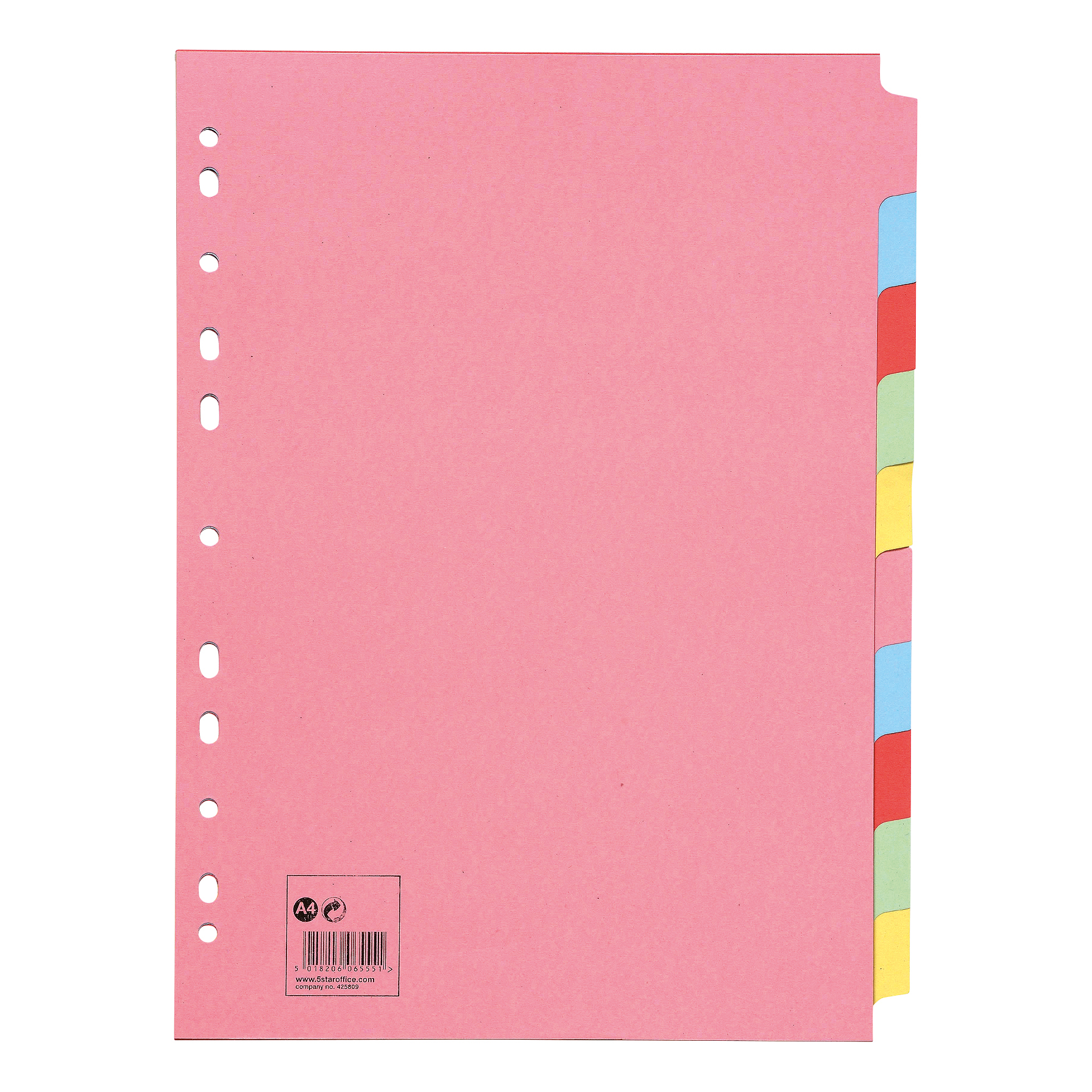 5+Star+Office+Subject+Dividers+10-Part+Recycled+Card+Multipunched+155gsm+A4+Assorted+%28Pack+of+10%29