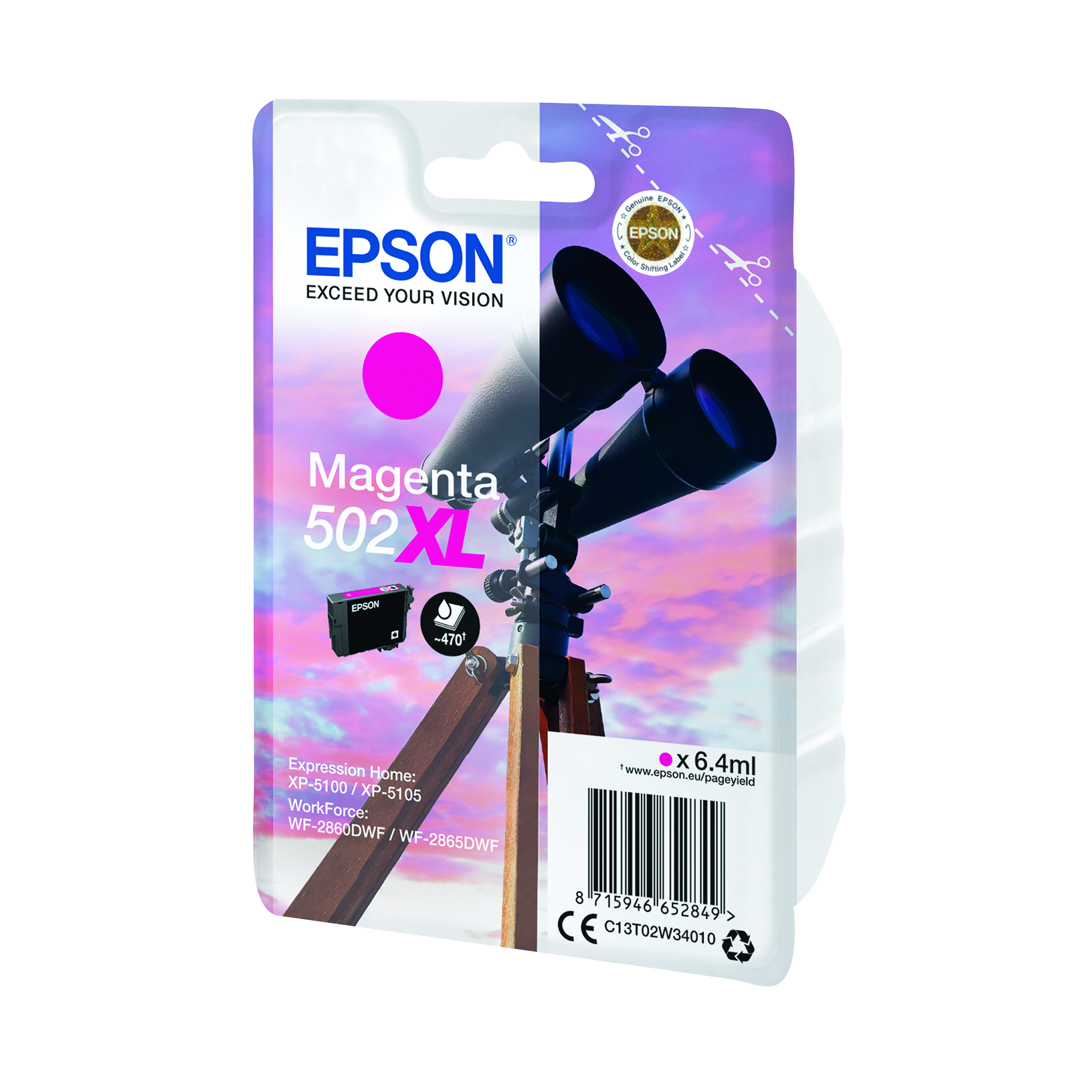 Epson+502XL+Binoculars+Ink+Cartridge+High+Yield+Magenta+C13T02W34010